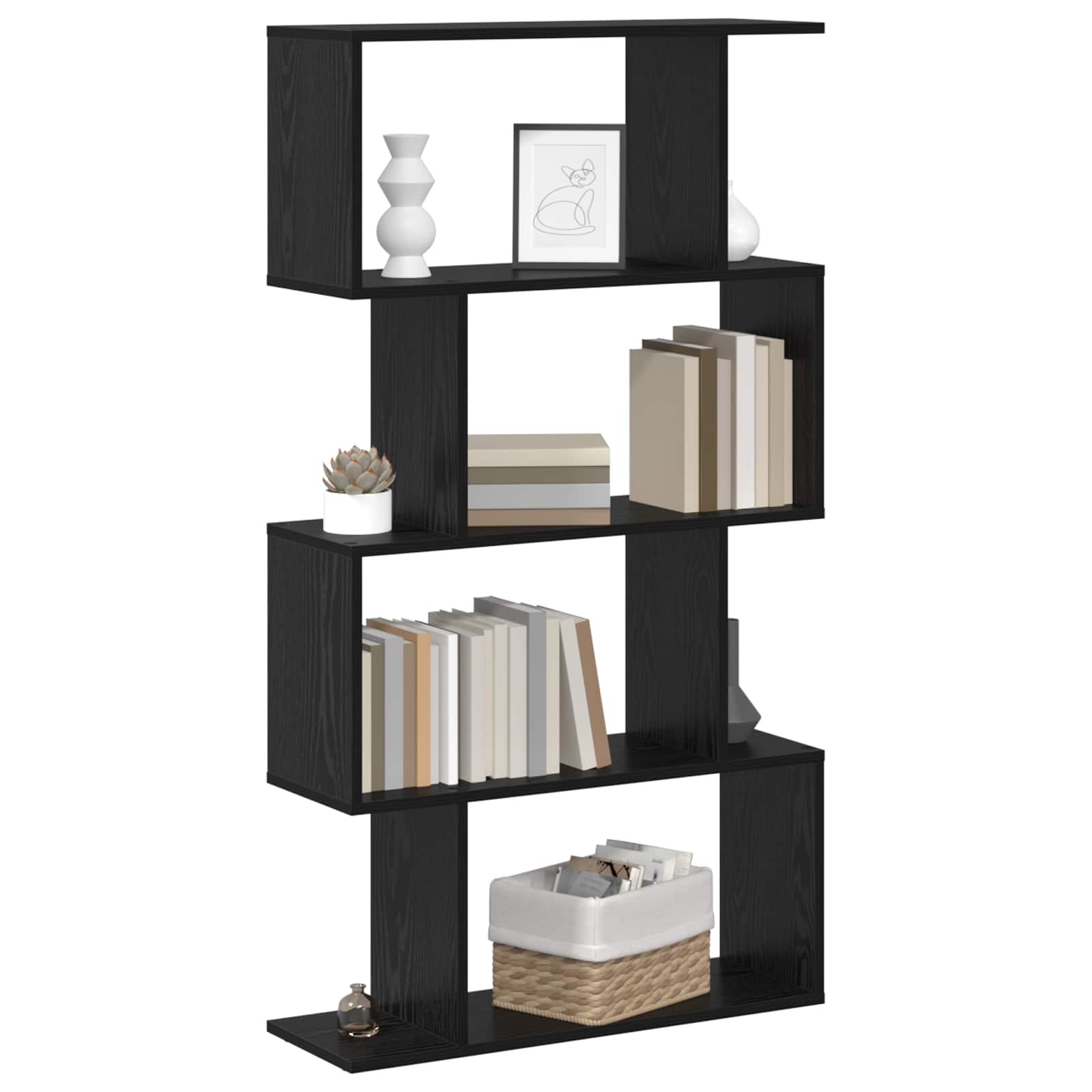 Boekenkast Zwart Eiken 70 x 24 x 129 cm Bewerkt hout is nu te koop bij PeponiXL, paradijselijk wonen!