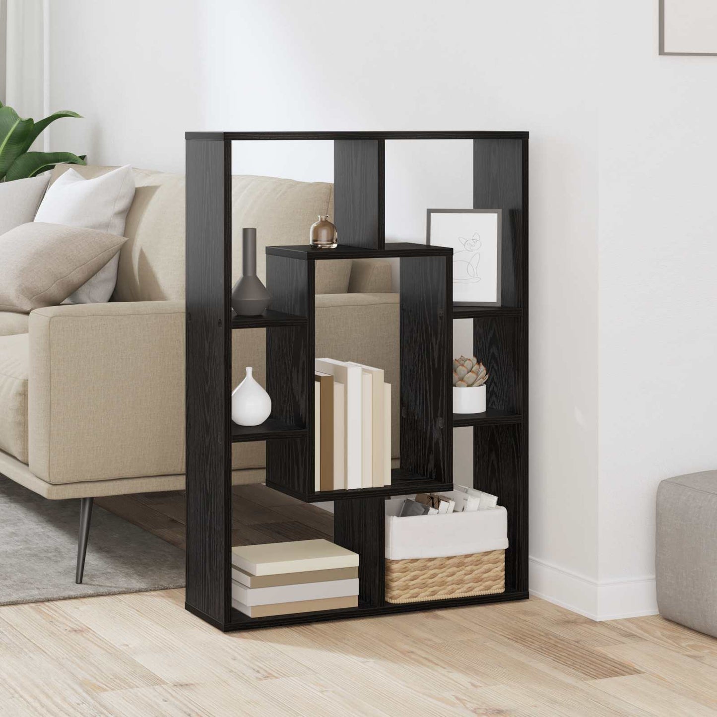 Boekenkast Zwart Eiken 63 x 20 x 90 cm Bewerkt hout is nu te koop bij PeponiXL, paradijselijk wonen!