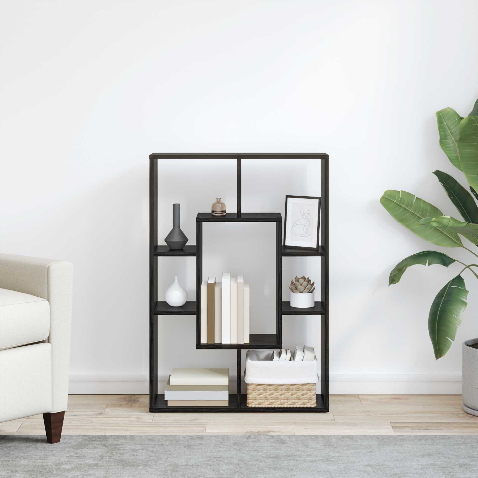 Boekenkast Zwart Eiken 63 x 20 x 90 cm Bewerkt hout is nu te koop bij PeponiXL, paradijselijk wonen!