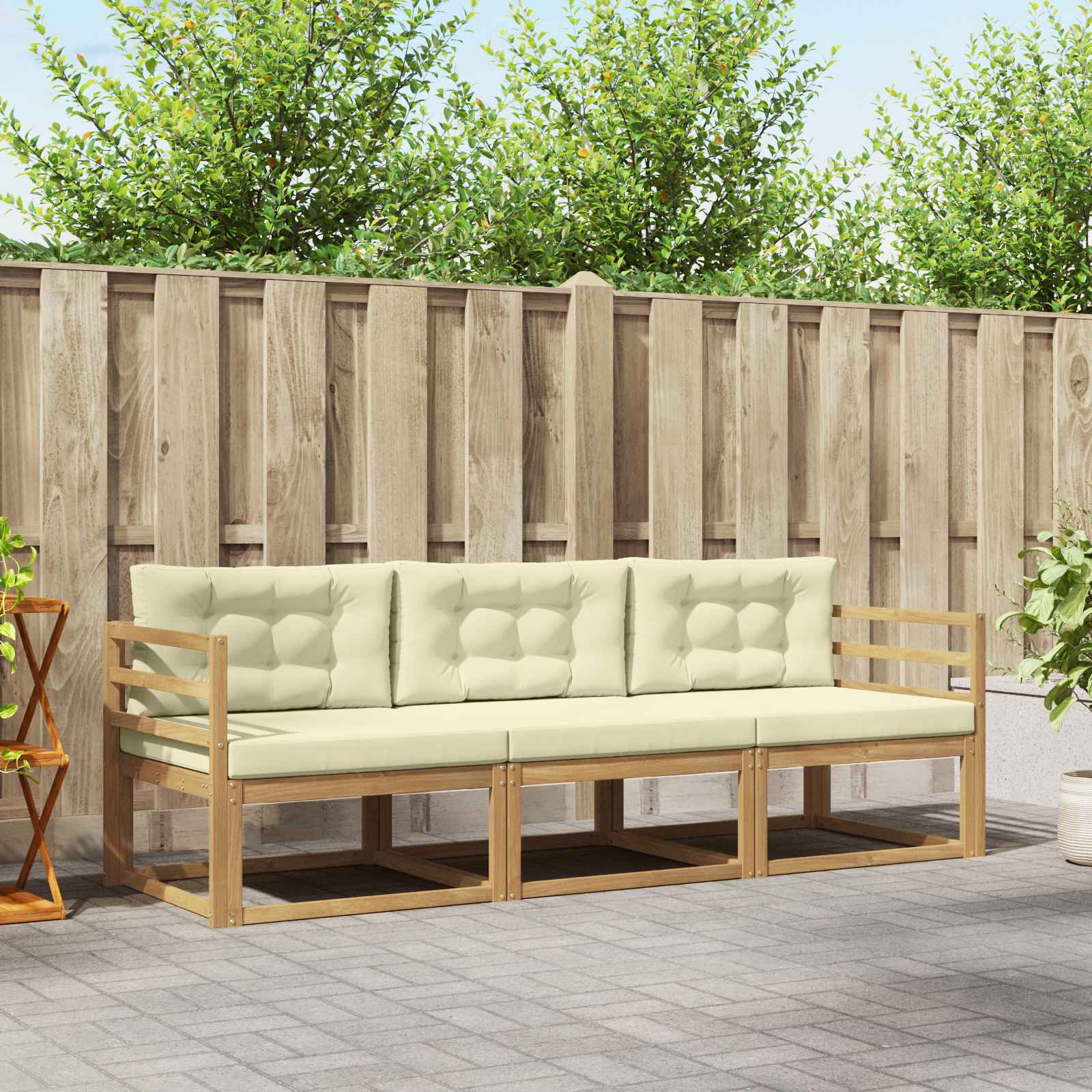 Buiten bankenset met kussen 3 pcs Wit en crèmekleurig Polyester is nu te koop bij PeponiXL, paradijselijk wonen!
