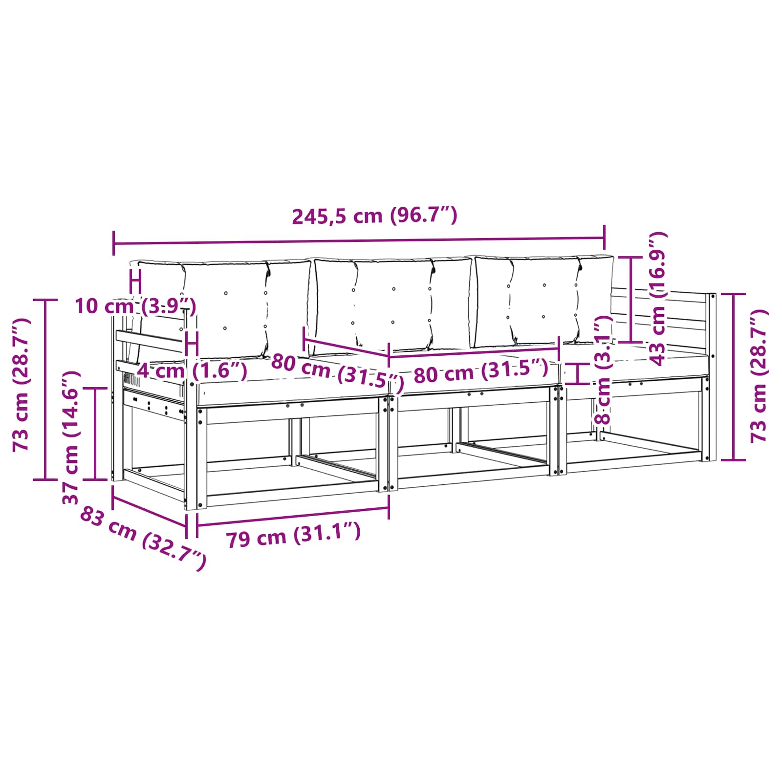 Buiten bankenset met kussen 3 pcs Wit en crèmekleurig Polyester is nu te koop bij PeponiXL, paradijselijk wonen!