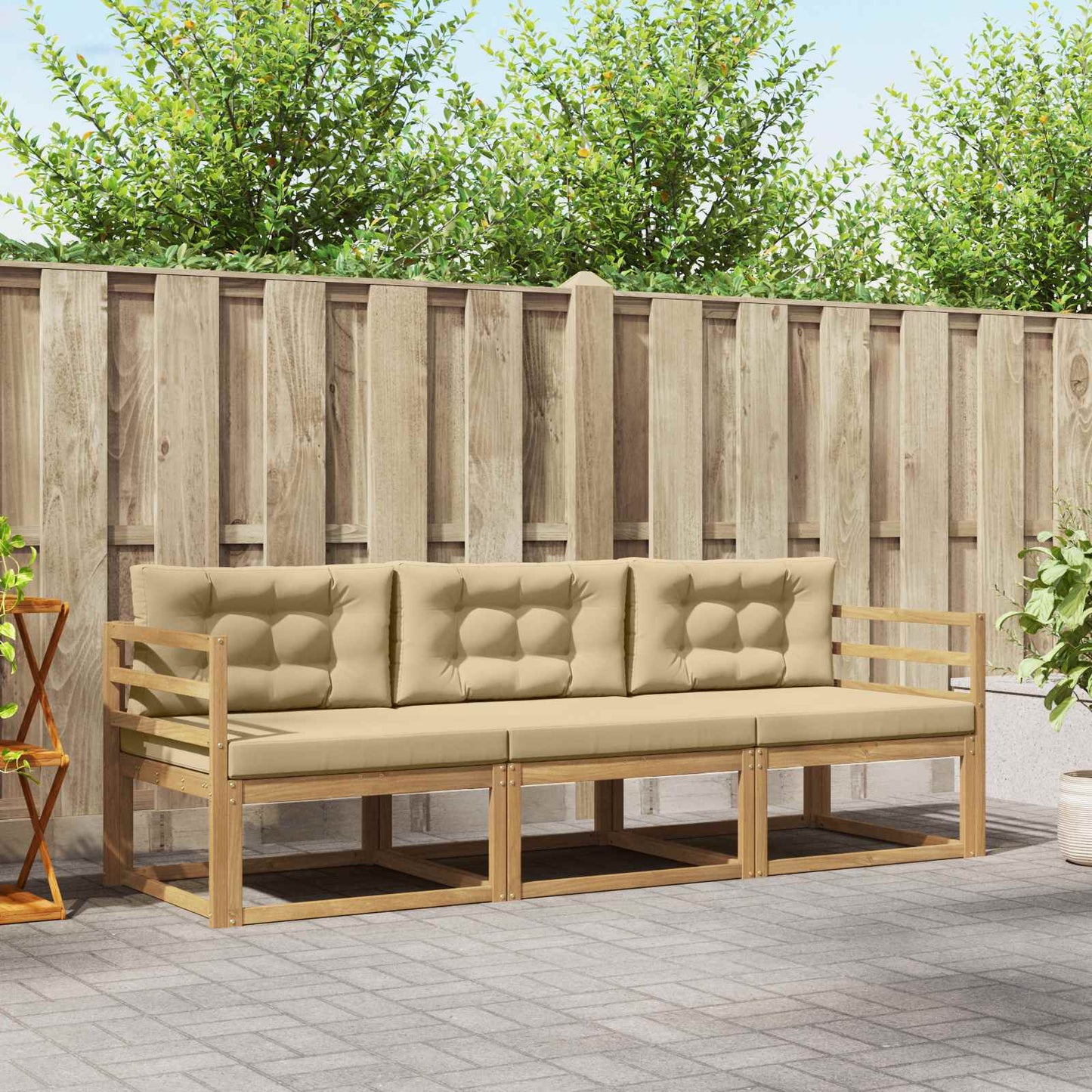 Buiten bankenset met kussen 3 pcs Wit en Beige Polyester is nu te koop bij PeponiXL, paradijselijk wonen!