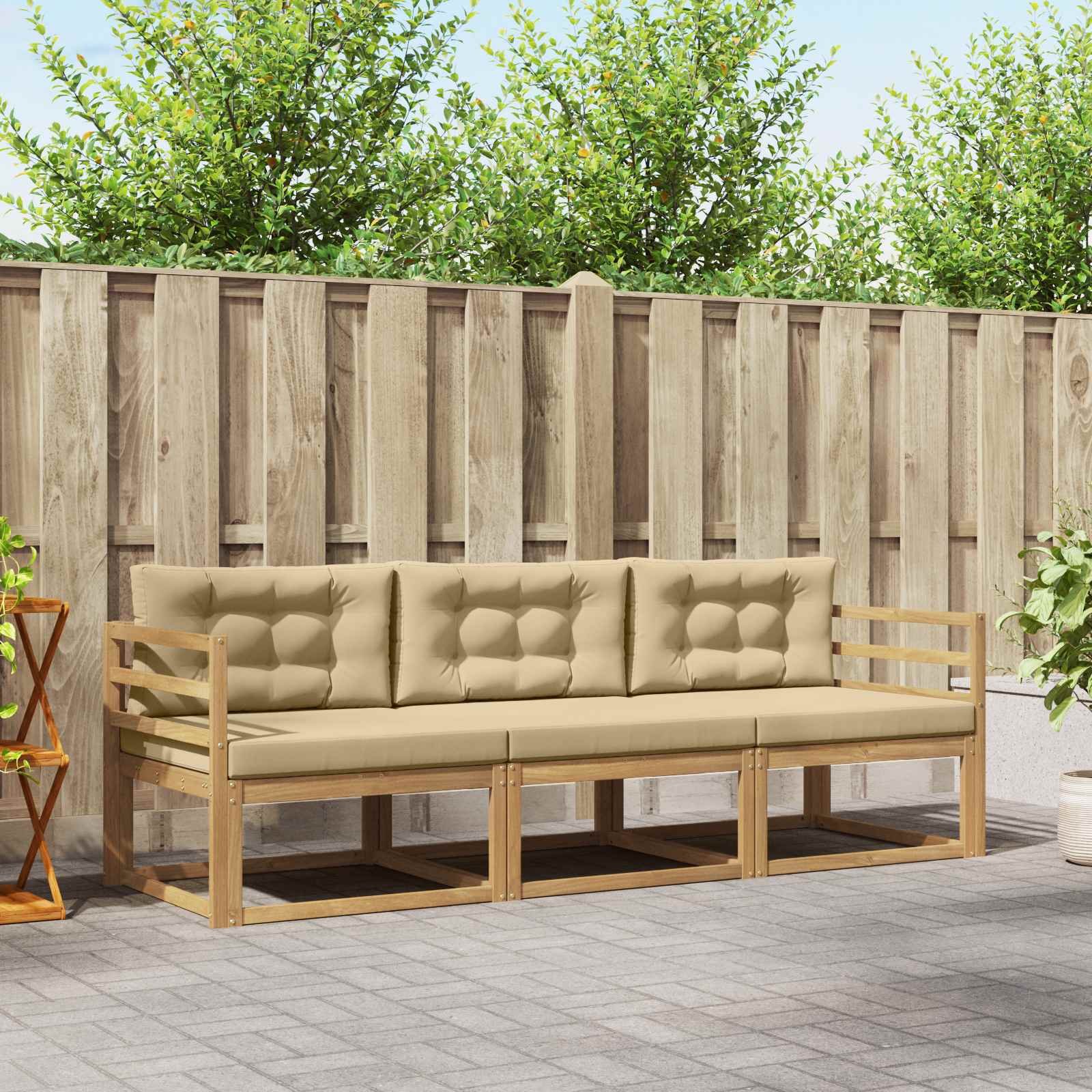 Buiten bankenset met kussen 3 pcs Wit en Beige Polyester is nu te koop bij PeponiXL, paradijselijk wonen!