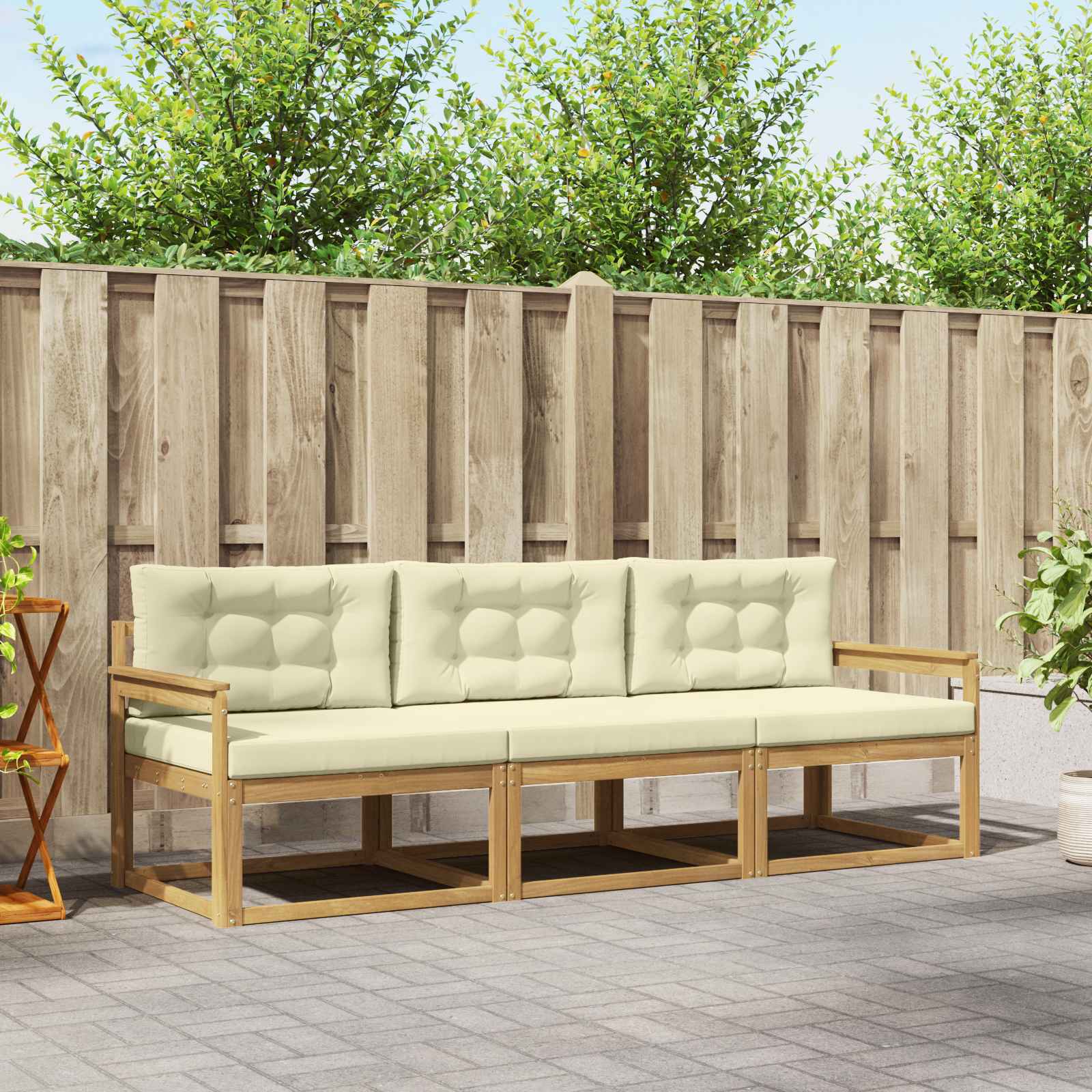 Buiten bankenset met kussen 3 pcs Wit en crèmekleurig Polyester is nu te koop bij PeponiXL, paradijselijk wonen!