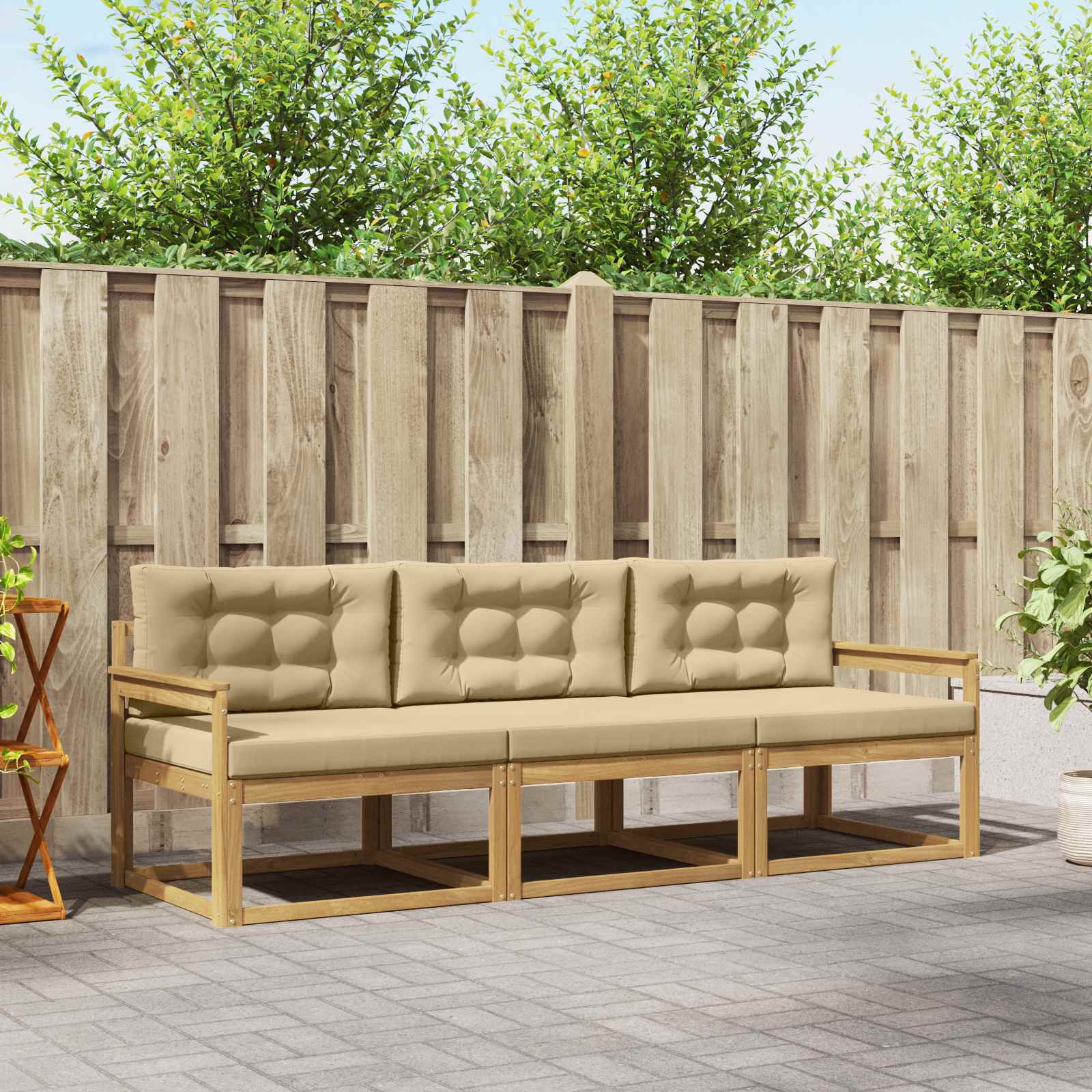Buiten bankenset met kussen 3 pcs Wit en Beige Polyester is nu te koop bij PeponiXL, paradijselijk wonen!