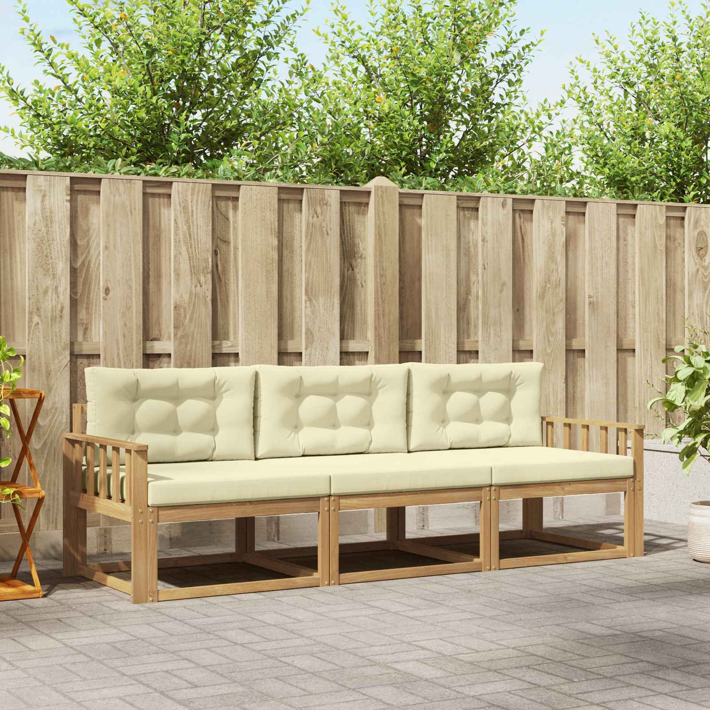 Buiten bankenset met kussen 3 pcs Wit en crèmekleurig Polyester is nu te koop bij PeponiXL, paradijselijk wonen!