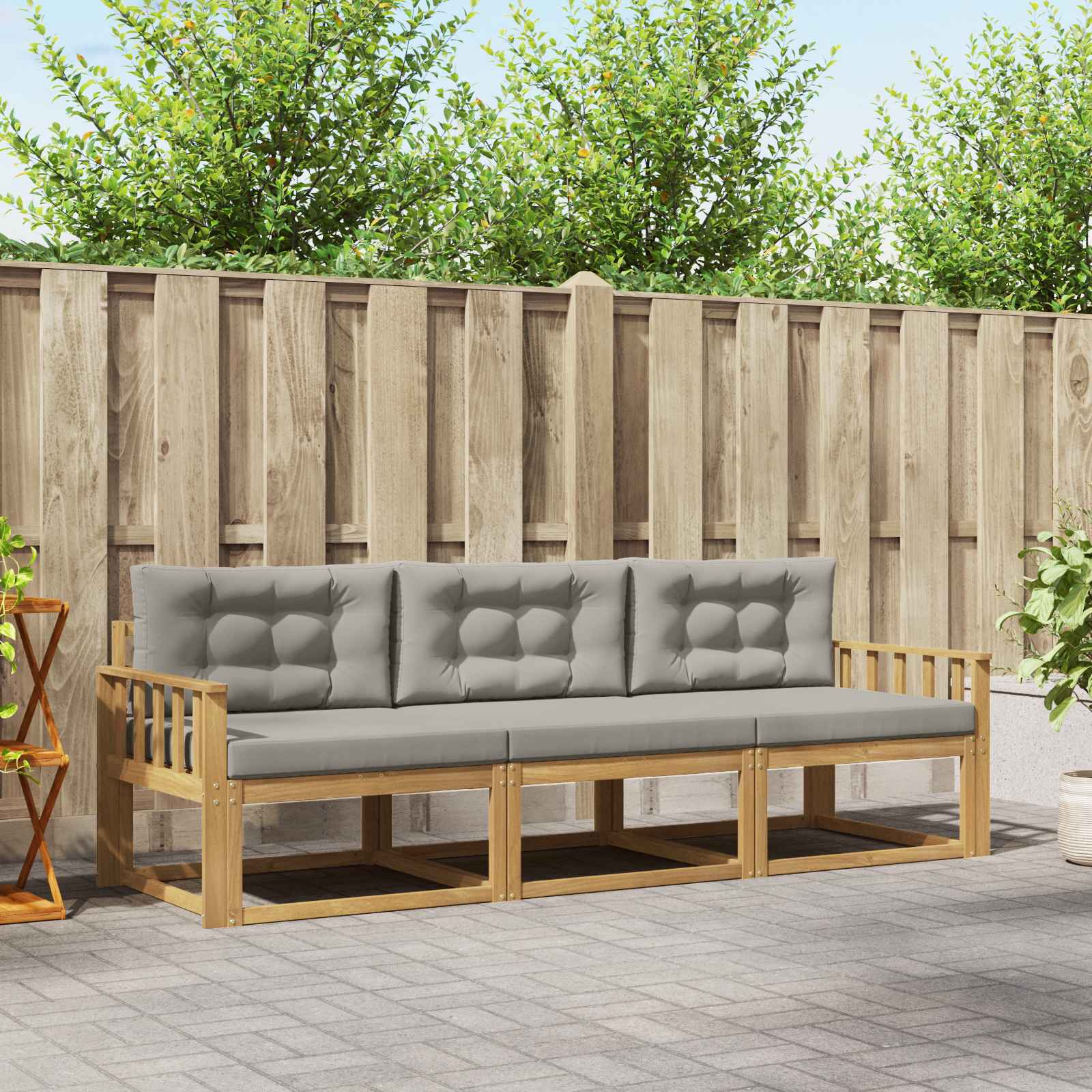 Buiten bankenset met kussen 3 pcs Wit en Lichtgrijs Polyester is nu te koop bij PeponiXL, paradijselijk wonen!