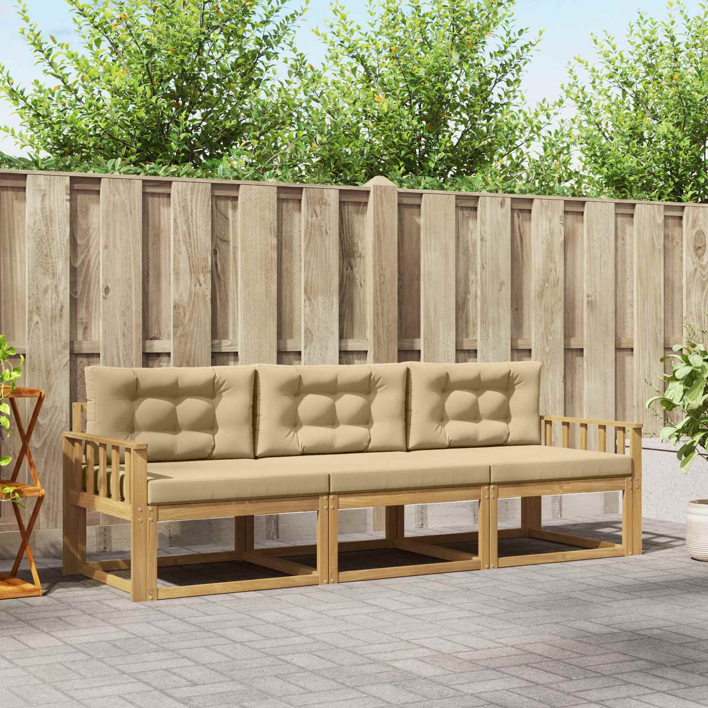 Buiten bankenset met kussen 3 pcs Wit en Beige Polyester is nu te koop bij PeponiXL, paradijselijk wonen!