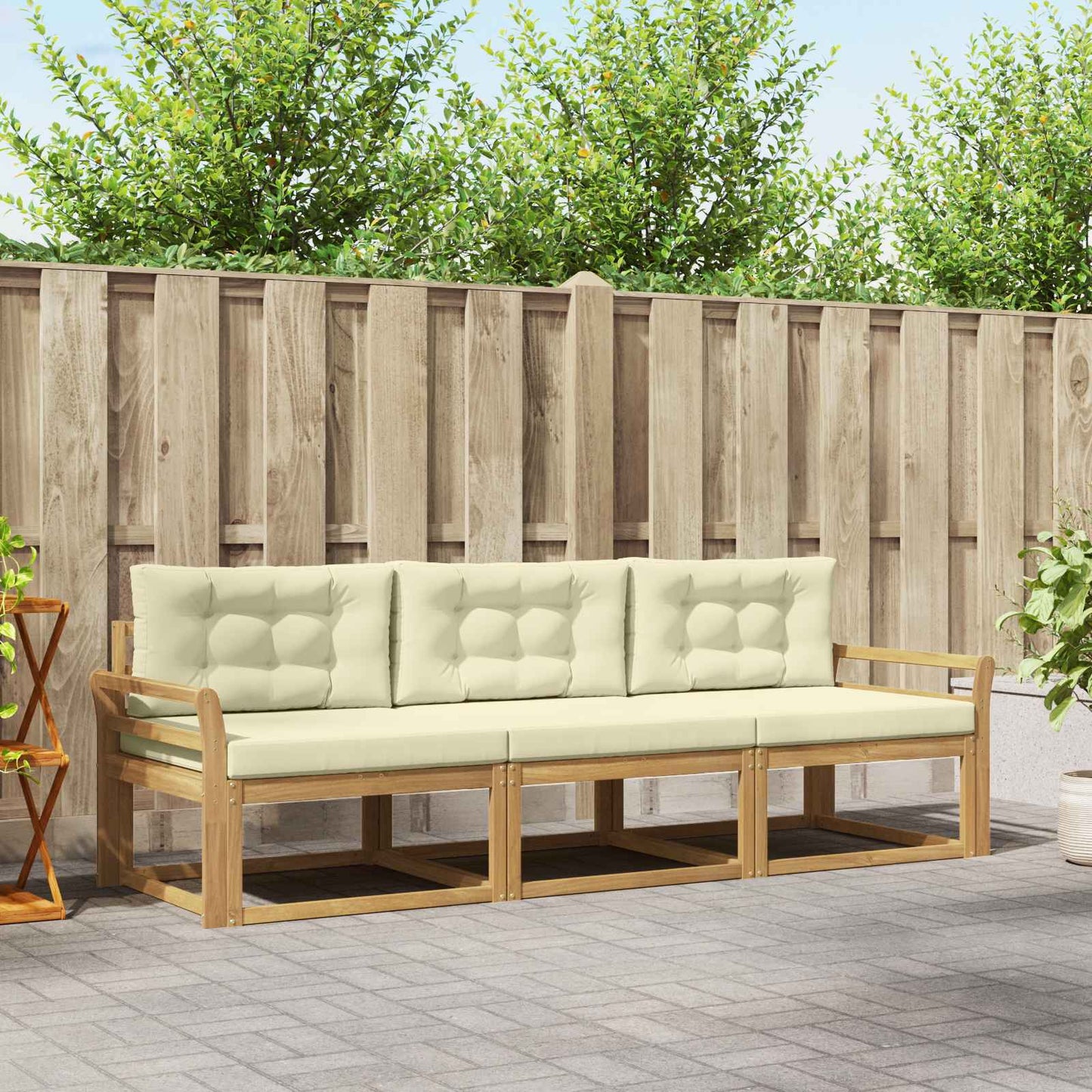Buiten bankenset met kussen 3 pcs Wit en crèmekleurig Polyester is nu te koop bij PeponiXL, paradijselijk wonen!