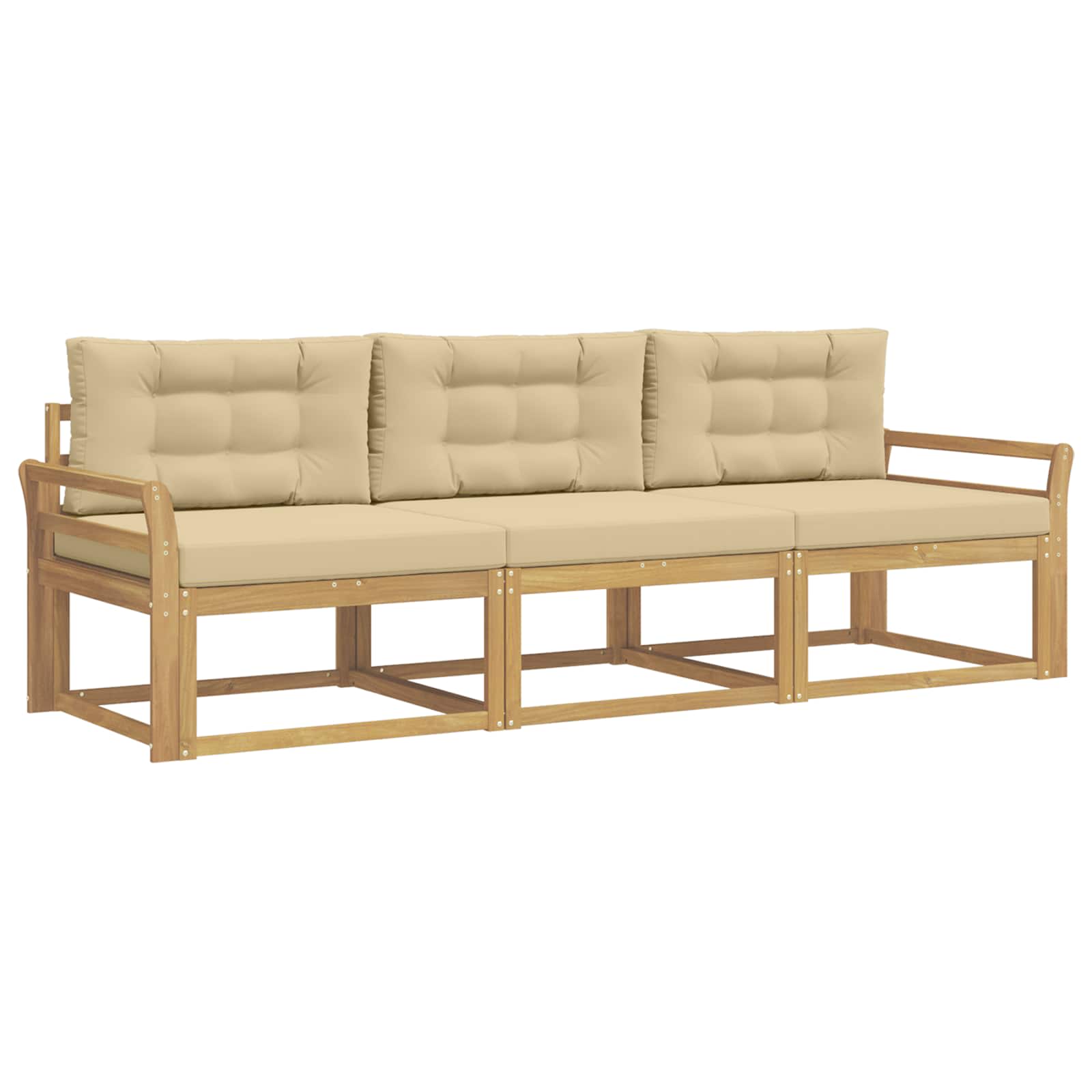 Buiten bankenset met kussen 3 pcs Wit en Beige Polyester is nu te koop bij PeponiXL, paradijselijk wonen!