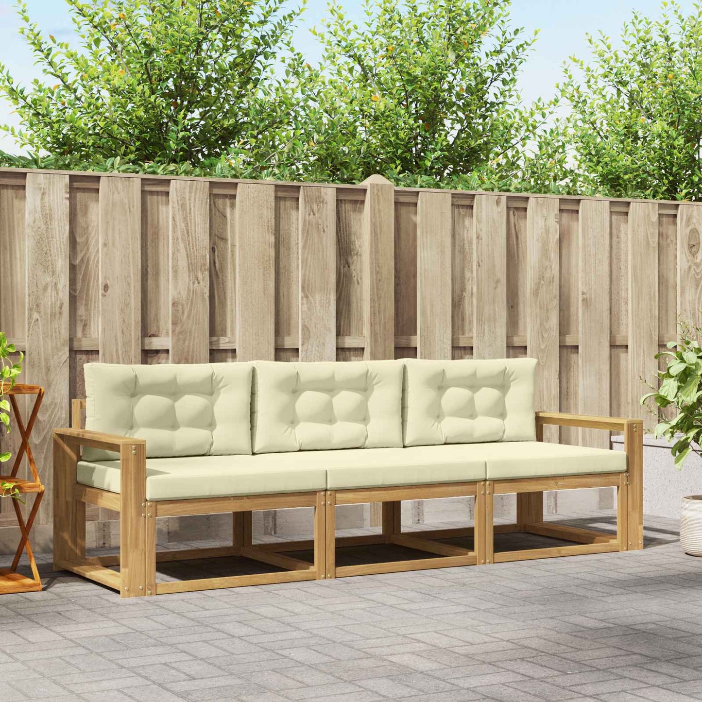 Buiten bankenset met kussen 3 pcs Wit en crèmekleurig Polyester is nu te koop bij PeponiXL, paradijselijk wonen!