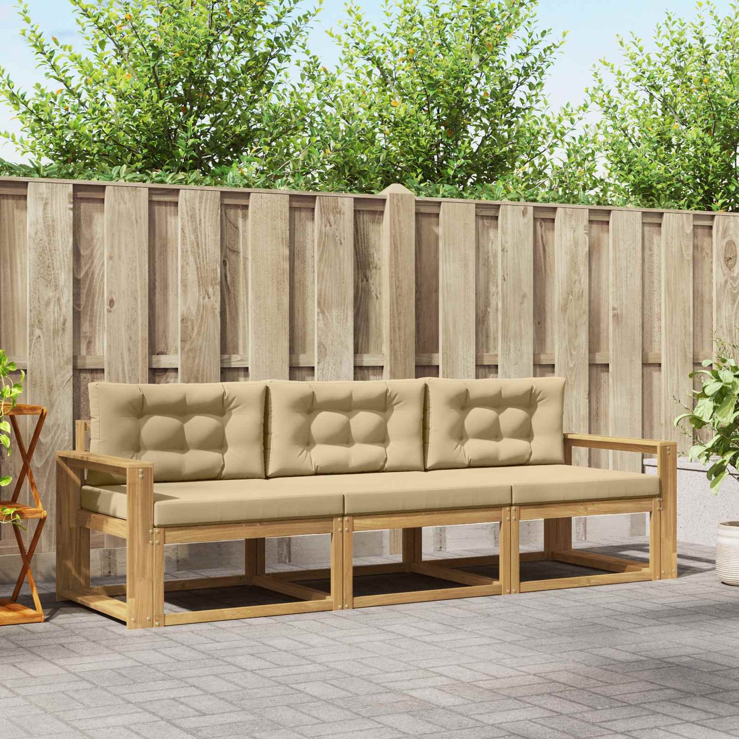 Buiten bankenset met kussen 3 pcs Wit en Beige Polyester is nu te koop bij PeponiXL, paradijselijk wonen!