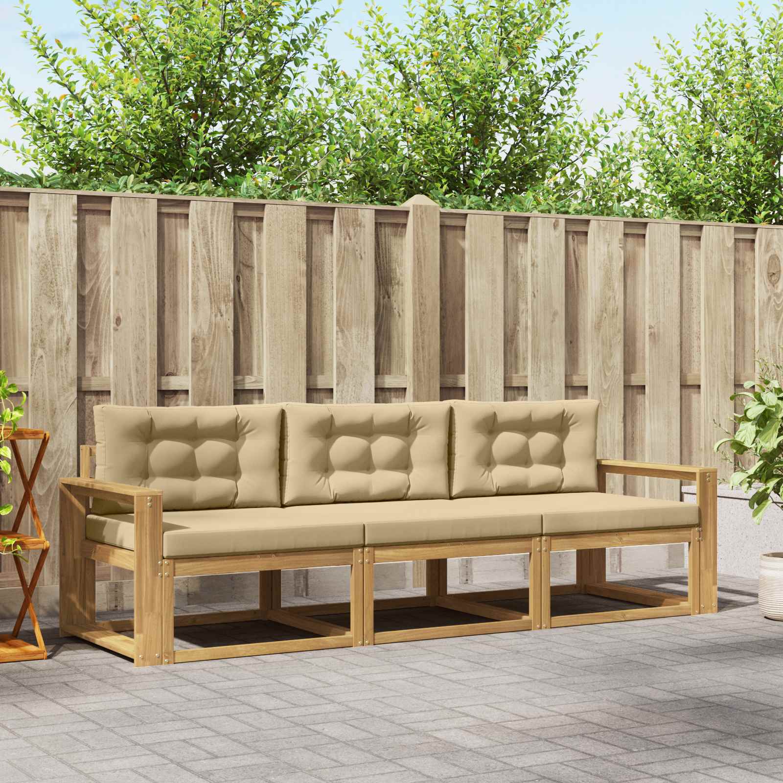 Buiten bankenset met kussen 3 pcs Wit en Beige Polyester is nu te koop bij PeponiXL, paradijselijk wonen!