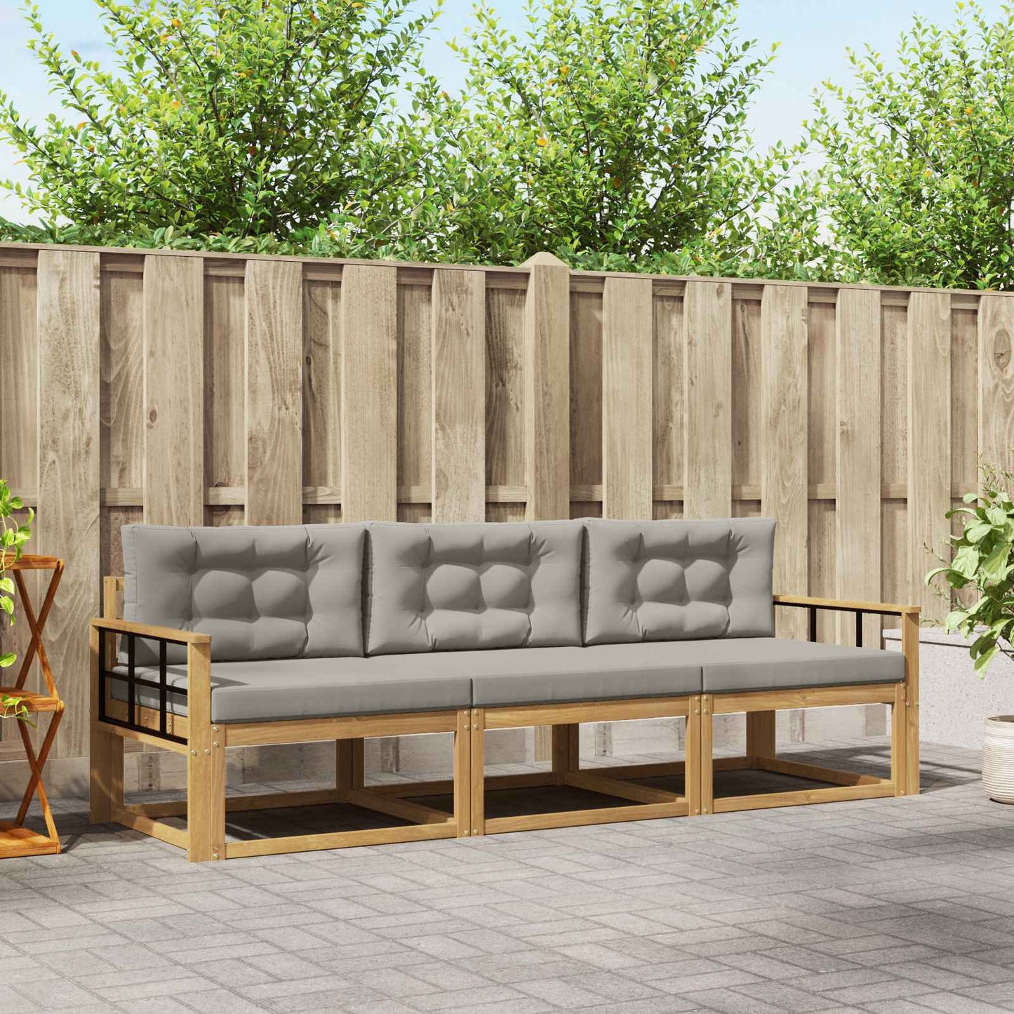 Buiten bankenset met kussen 3 pcs Wit en Lichtgrijs Polyester is nu te koop bij PeponiXL, paradijselijk wonen!