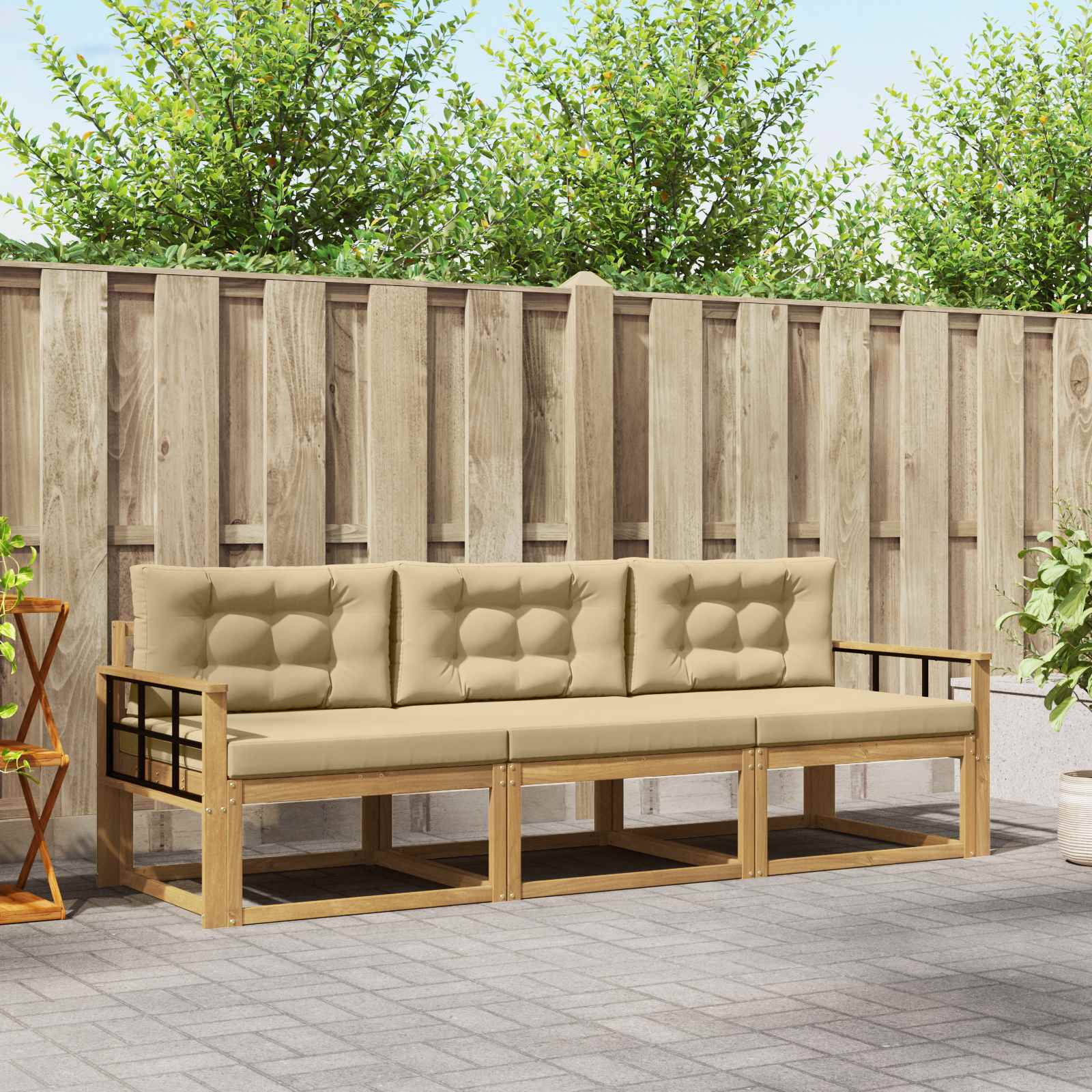 Buiten bankenset met kussen 3 pcs Wit en Beige Polyester is nu te koop bij PeponiXL, paradijselijk wonen!