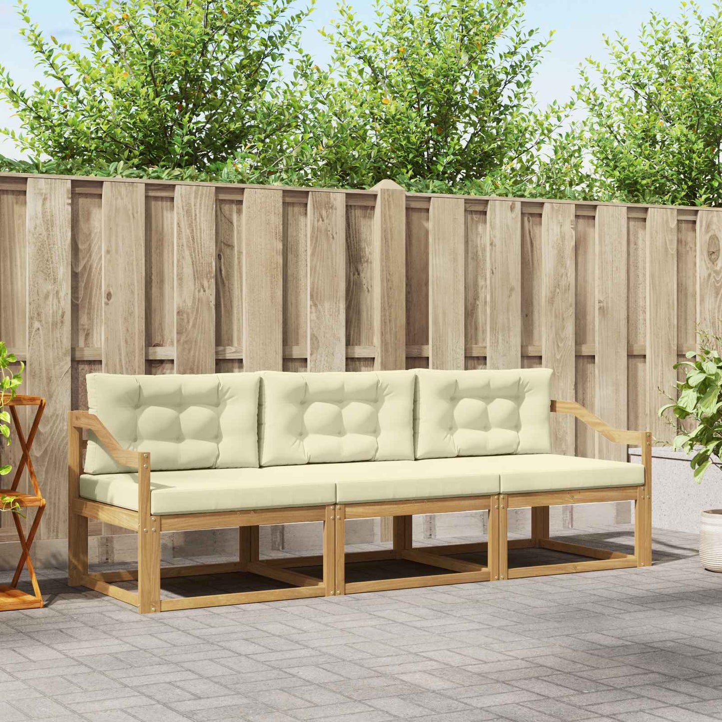 Buiten bankenset met kussen 3 pcs Wit en crèmekleurig Polyester is nu te koop bij PeponiXL, paradijselijk wonen!