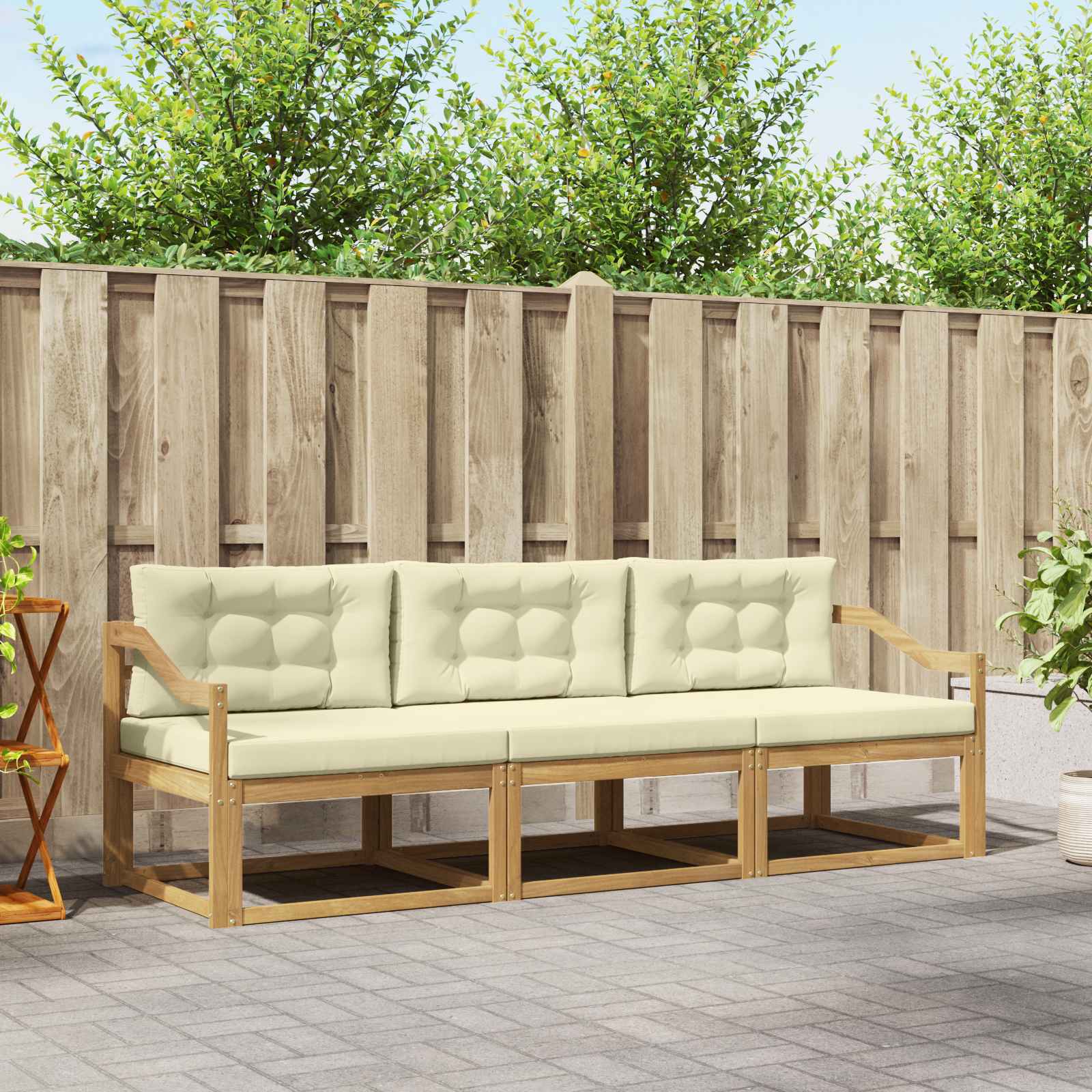 Buiten bankenset met kussen 3 pcs Wit en crèmekleurig Polyester is nu te koop bij PeponiXL, paradijselijk wonen!