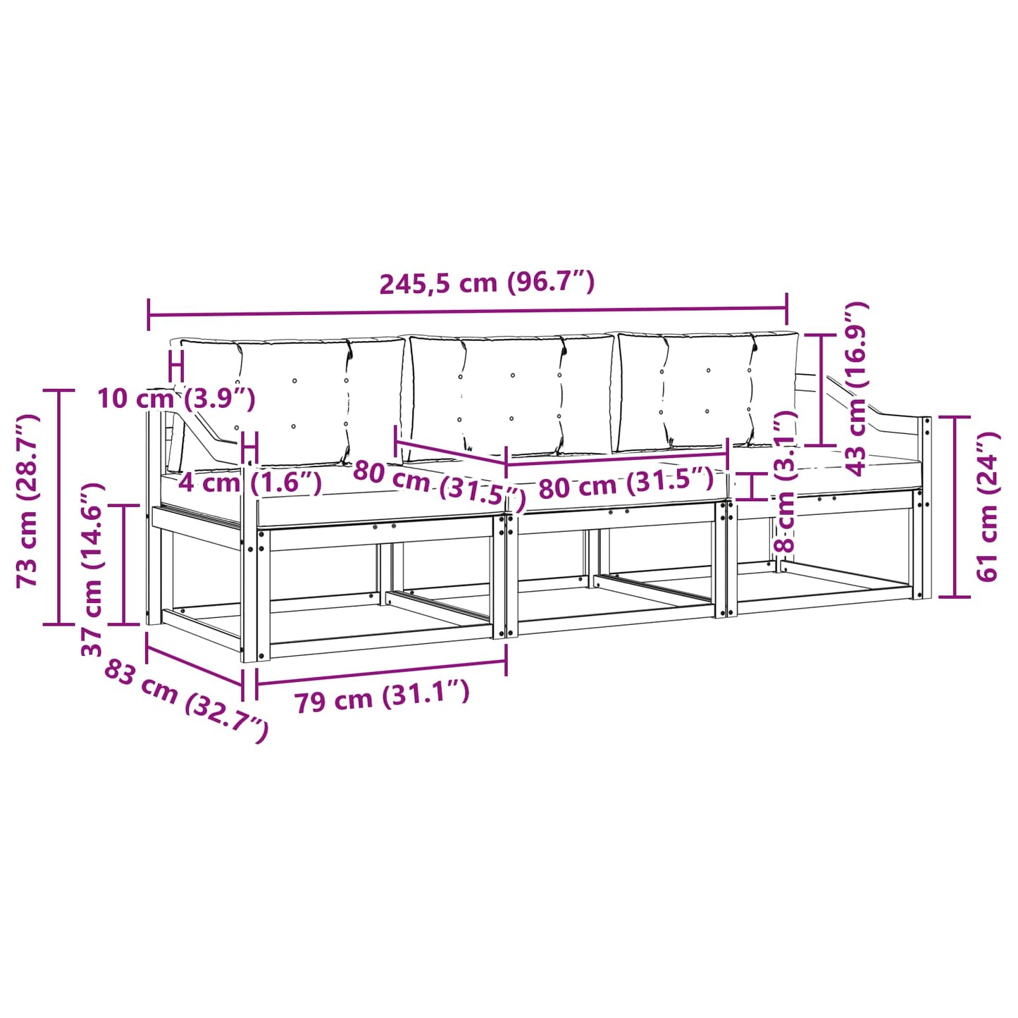 Buiten bankenset 3 pcs Wit en antracietkleurig Polyester is nu te koop bij PeponiXL, paradijselijk wonen!