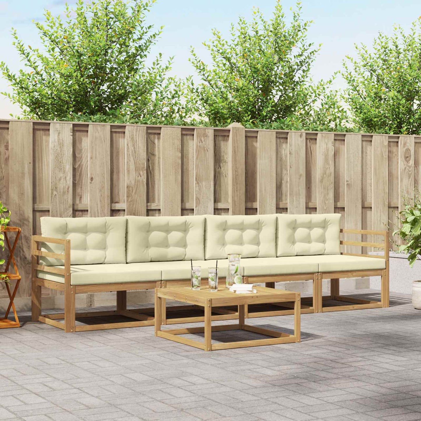 Buiten bankenset met kussen 4 pcs Wit en crèmekleurig is nu te koop bij PeponiXL, paradijselijk wonen!