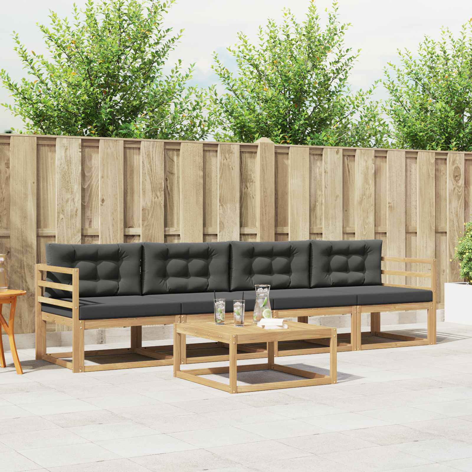 Buiten bankenset met kussen 4 pcs Wit en antracietkleurig is nu te koop bij PeponiXL, paradijselijk wonen!