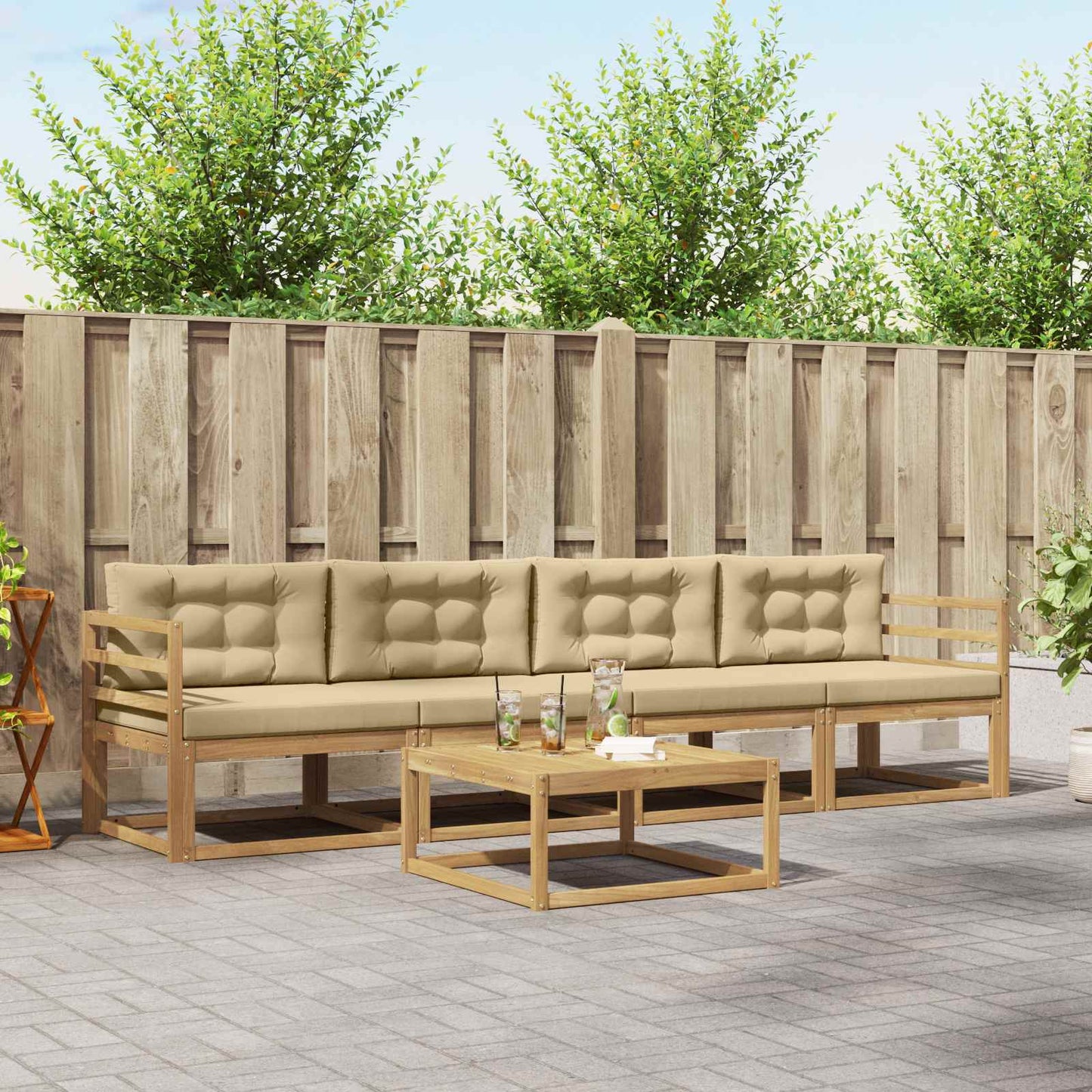 Buiten bankenset met kussen 4 pcs Wit en Beige is nu te koop bij PeponiXL, paradijselijk wonen!