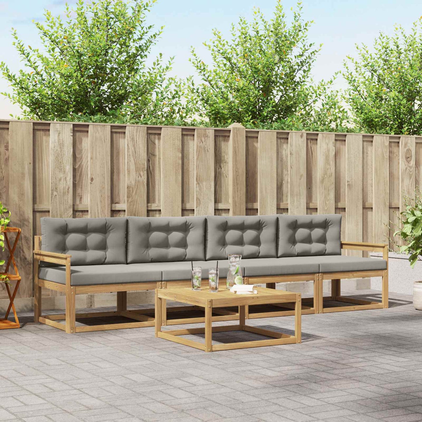 Buiten bankenset met kussen 4 pcs Wit en Lichtgrijs is nu te koop bij PeponiXL, paradijselijk wonen!