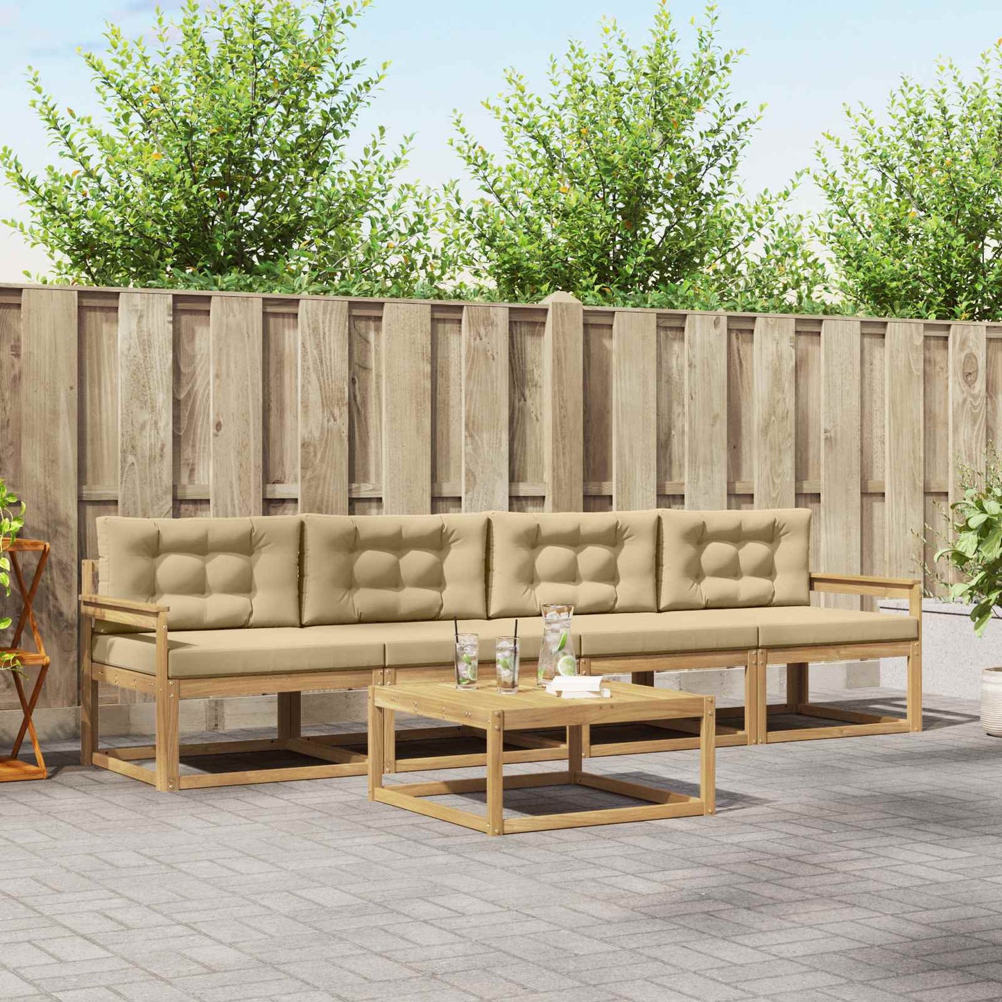 Buiten bankenset met kussen 4 pcs Wit en Beige is nu te koop bij PeponiXL, paradijselijk wonen!