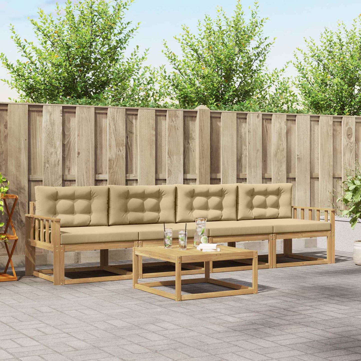 Buiten bankenset met kussen 4 pcs Wit en Beige is nu te koop bij PeponiXL, paradijselijk wonen!