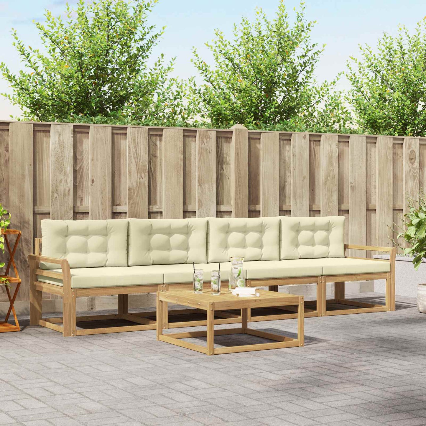 Buiten bankenset met kussen 4 pcs Wit en crèmekleurig is nu te koop bij PeponiXL, paradijselijk wonen!