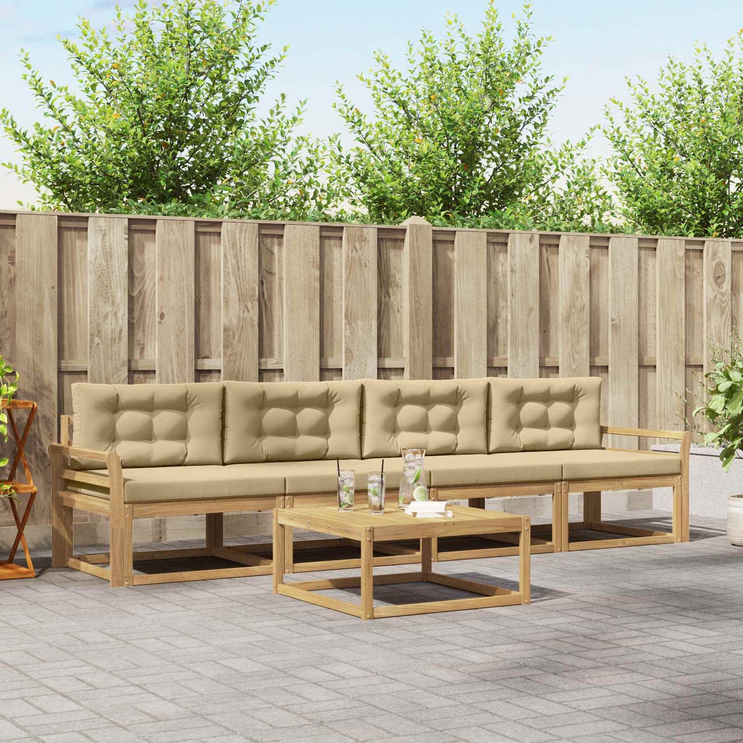 Buiten bankenset met kussen 4 pcs Wit en Beige is nu te koop bij PeponiXL, paradijselijk wonen!