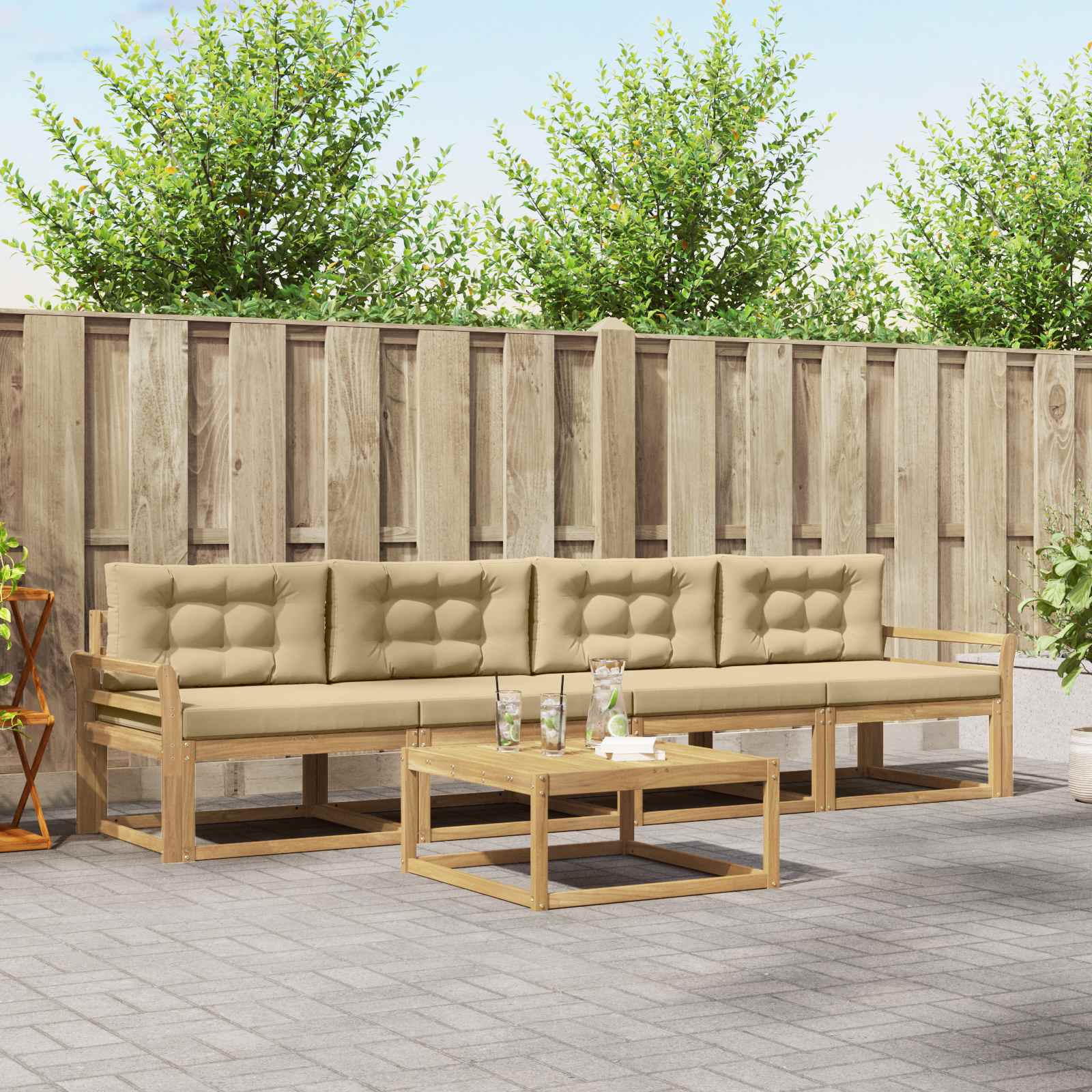 Buiten bankenset met kussen 4 pcs Wit en Beige is nu te koop bij PeponiXL, paradijselijk wonen!
