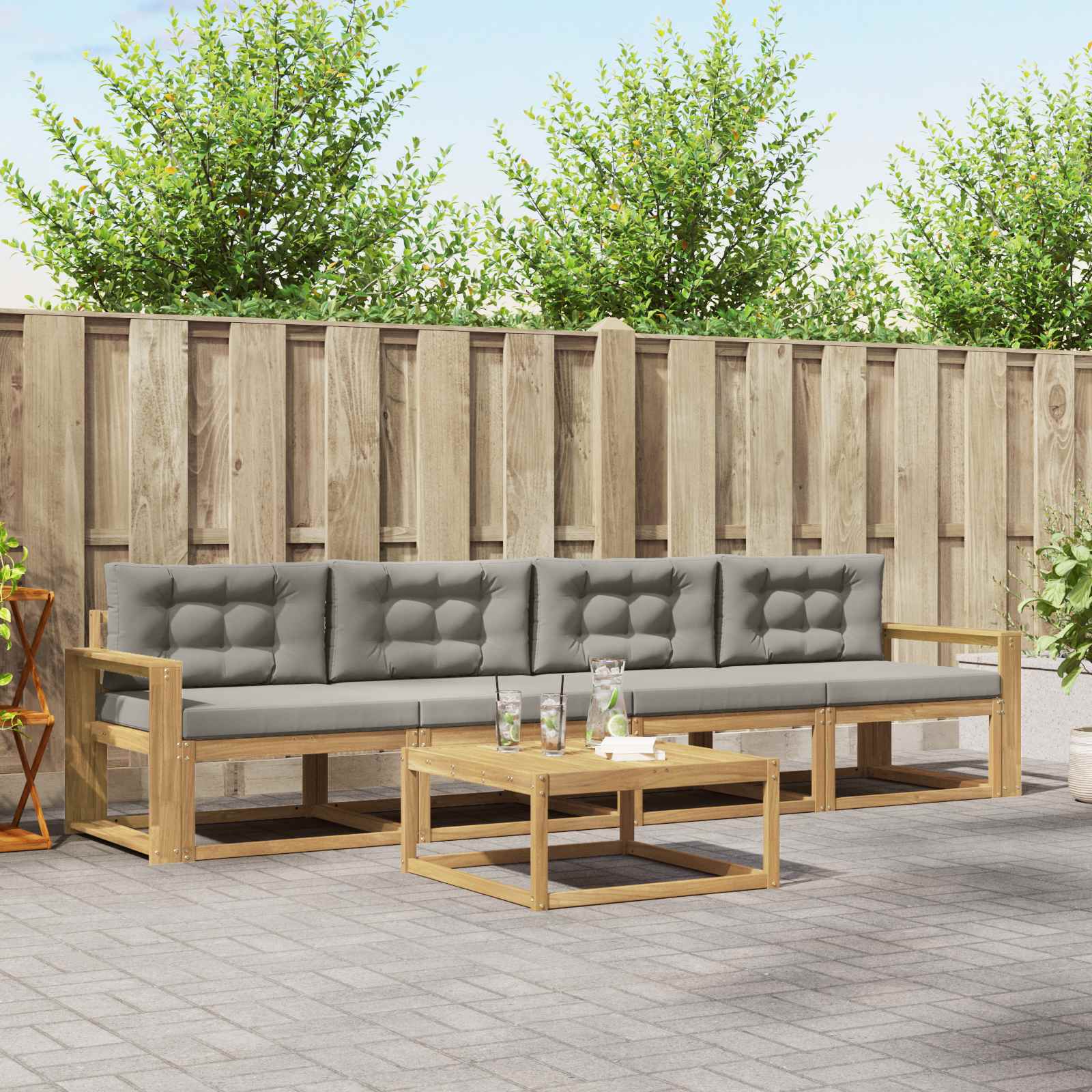 Buiten bankenset met kussen 4 pcs Wit en Lichtgrijs is nu te koop bij PeponiXL, paradijselijk wonen!
