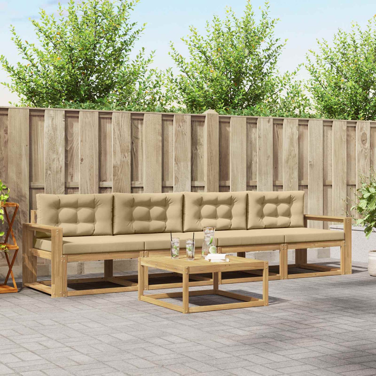 Buiten bankenset met kussen 4 pcs Wit en Beige is nu te koop bij PeponiXL, paradijselijk wonen!