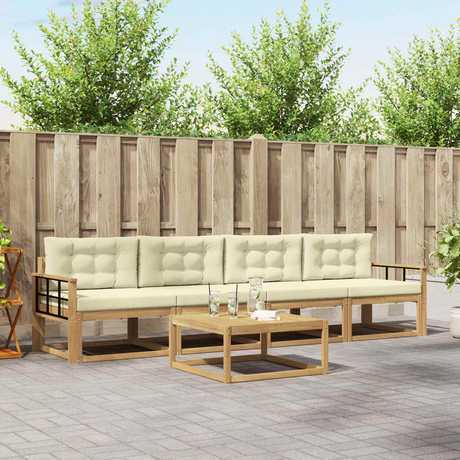 Buiten bankenset met kussen 4 pcs Wit en crèmekleurig is nu te koop bij PeponiXL, paradijselijk wonen!