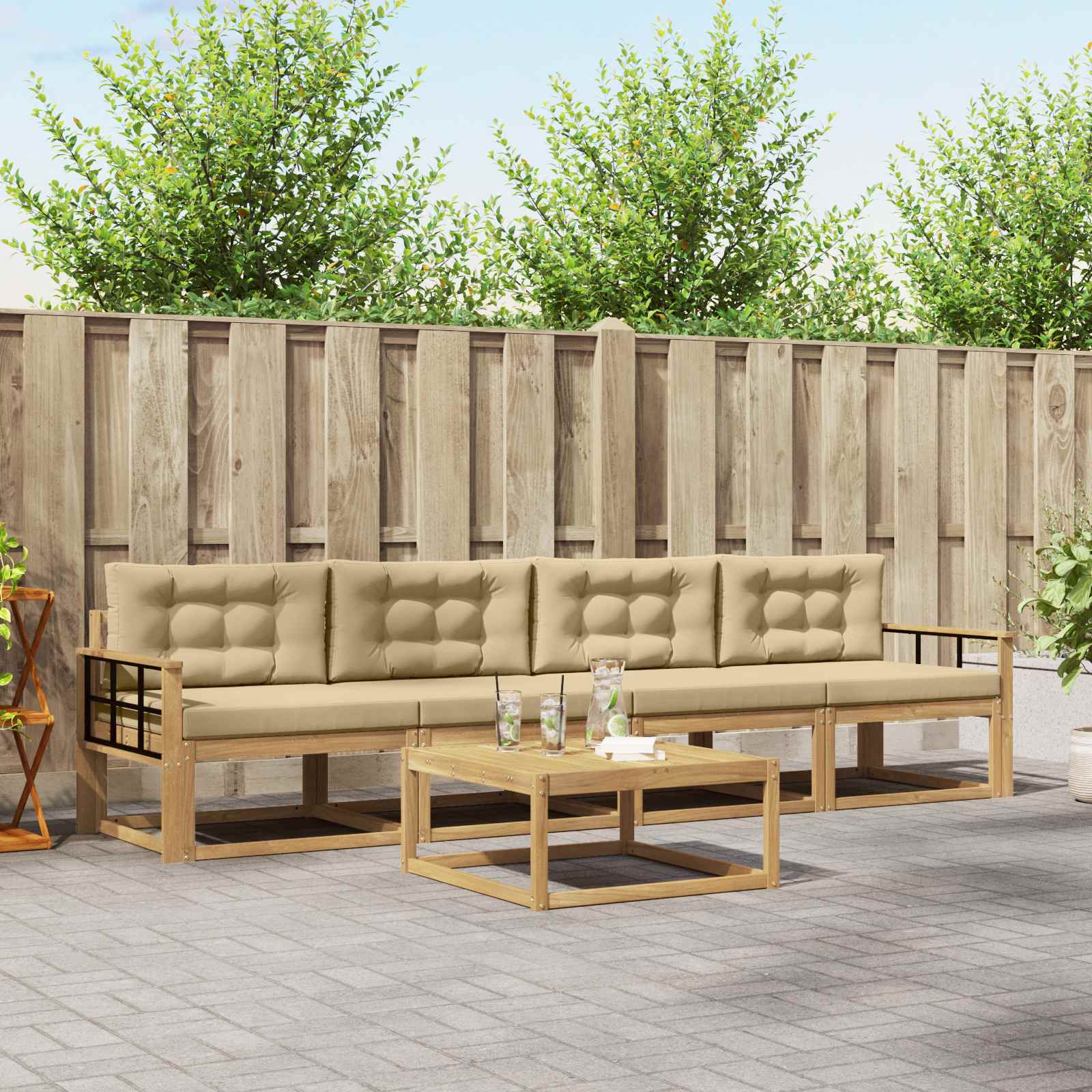 Buiten bankenset met kussen 4 pcs Wit en Beige is nu te koop bij PeponiXL, paradijselijk wonen!