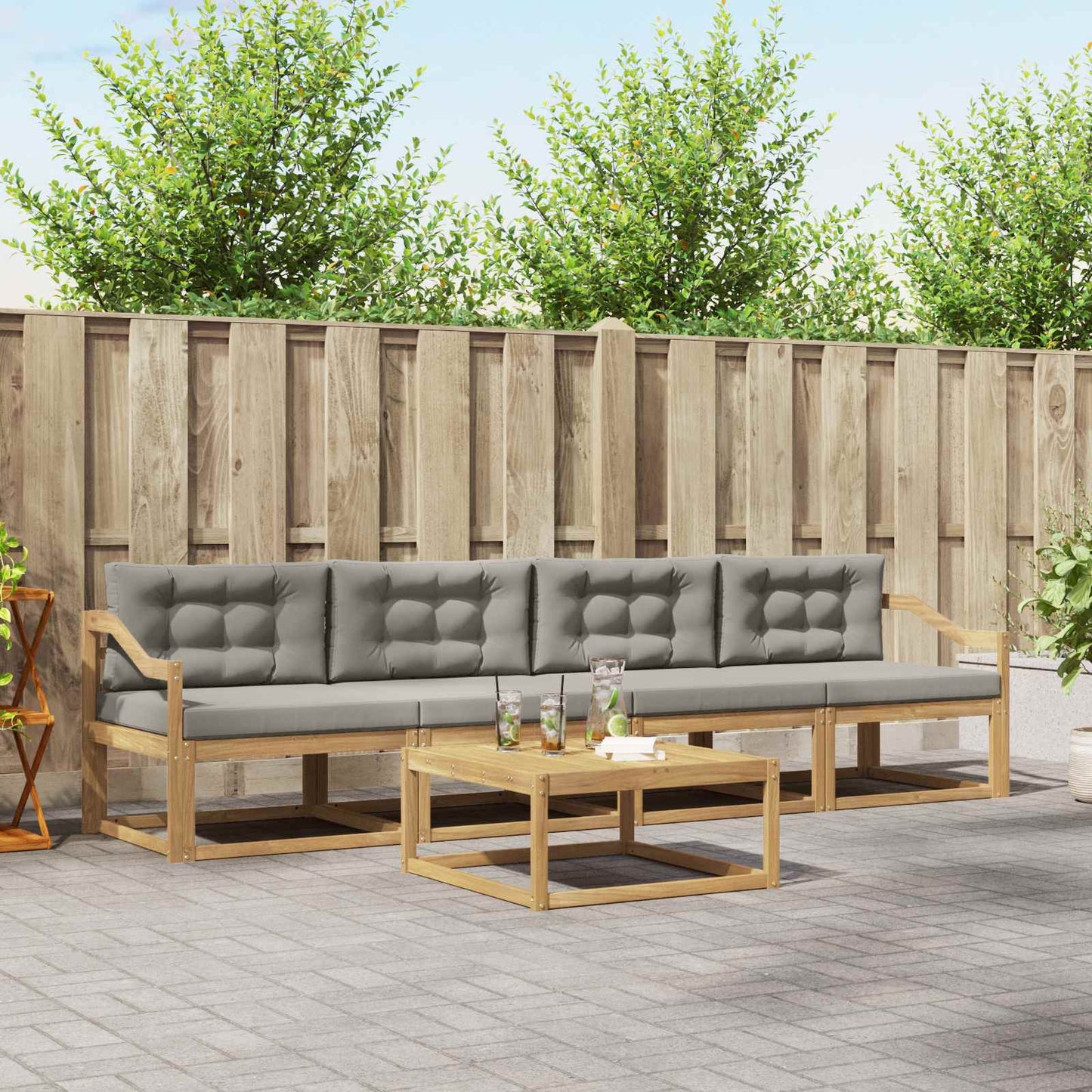 Buiten bankenset met kussen 4 pcs Wit en Lichtgrijs is nu te koop bij PeponiXL, paradijselijk wonen!