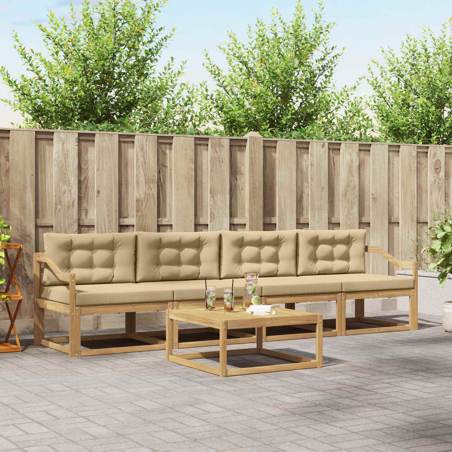 Buiten bankenset met kussen 4 pcs Wit en Beige is nu te koop bij PeponiXL, paradijselijk wonen!