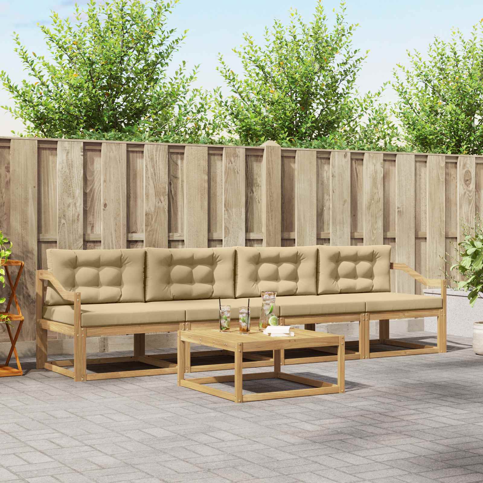 Buiten bankenset met kussen 4 pcs Wit en Beige is nu te koop bij PeponiXL, paradijselijk wonen!