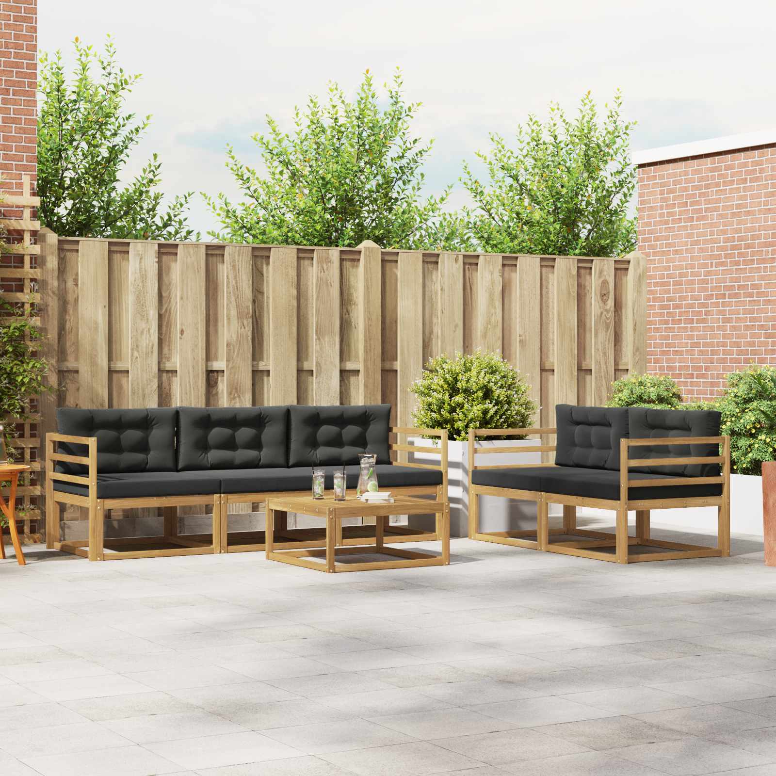 Buiten bankenset met kussen 6 pcs Wit en antracietkleurig is nu te koop bij PeponiXL, paradijselijk wonen!