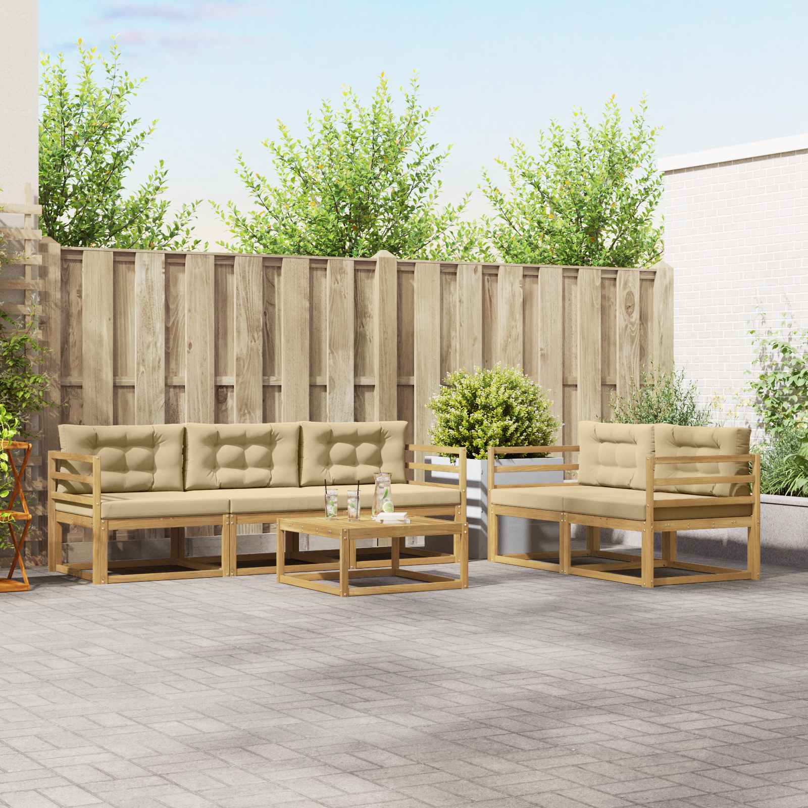 Buiten bankenset met kussen 6 pcs Wit en Beige is nu te koop bij PeponiXL, paradijselijk wonen!