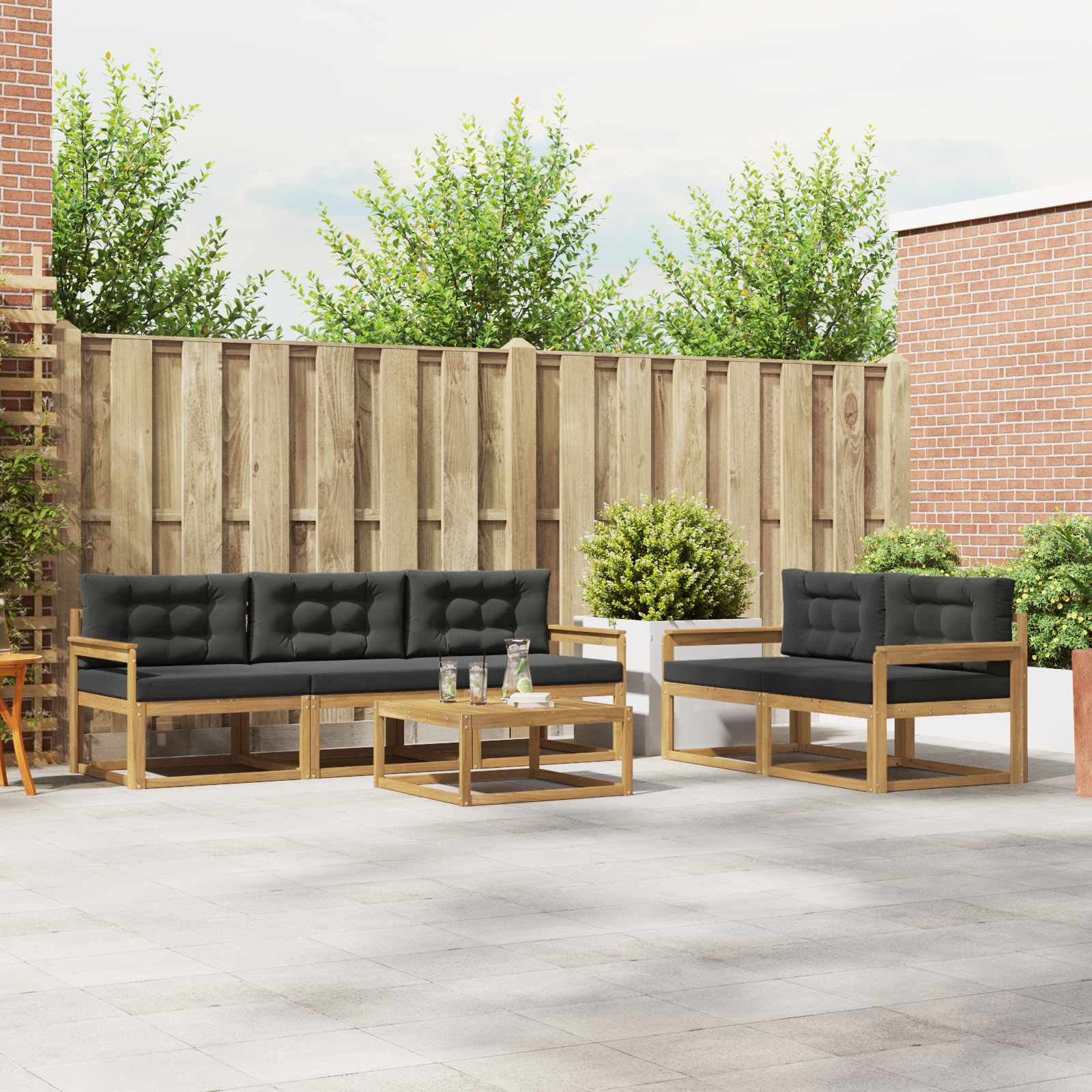 Buiten bankenset met kussen 6 pcs Wit en antracietkleurig is nu te koop bij PeponiXL, paradijselijk wonen!