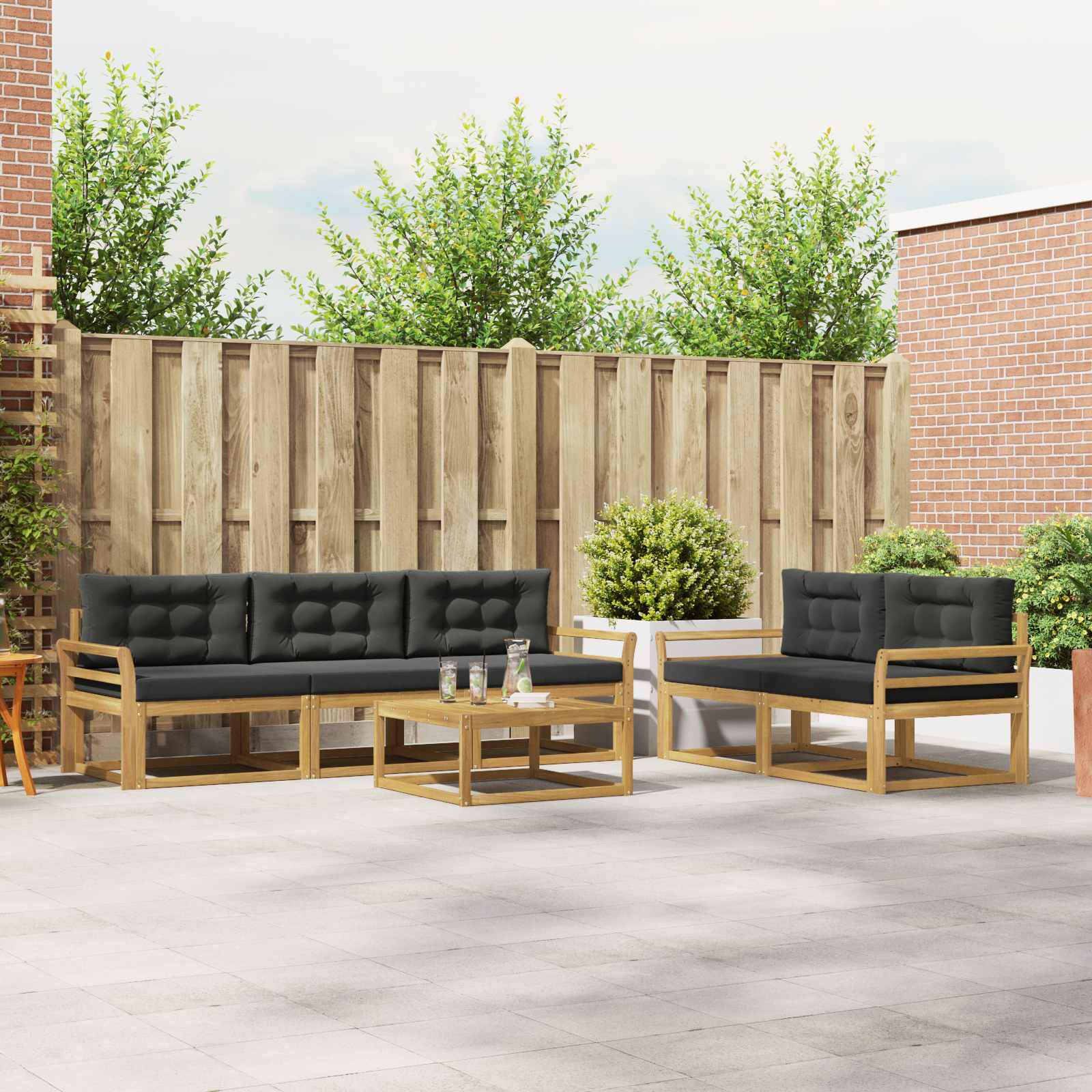 Buiten bankenset met kussen 6 pcs Wit en antracietkleurig is nu te koop bij PeponiXL, paradijselijk wonen!