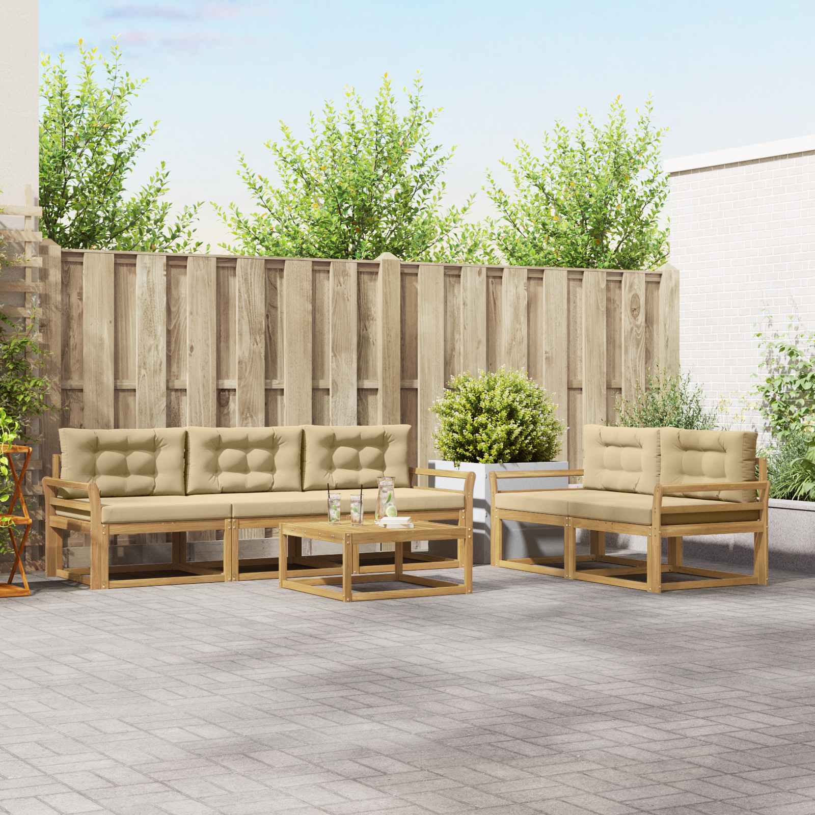 Buiten bankenset met kussen 6 pcs Wit en Beige is nu te koop bij PeponiXL, paradijselijk wonen!
