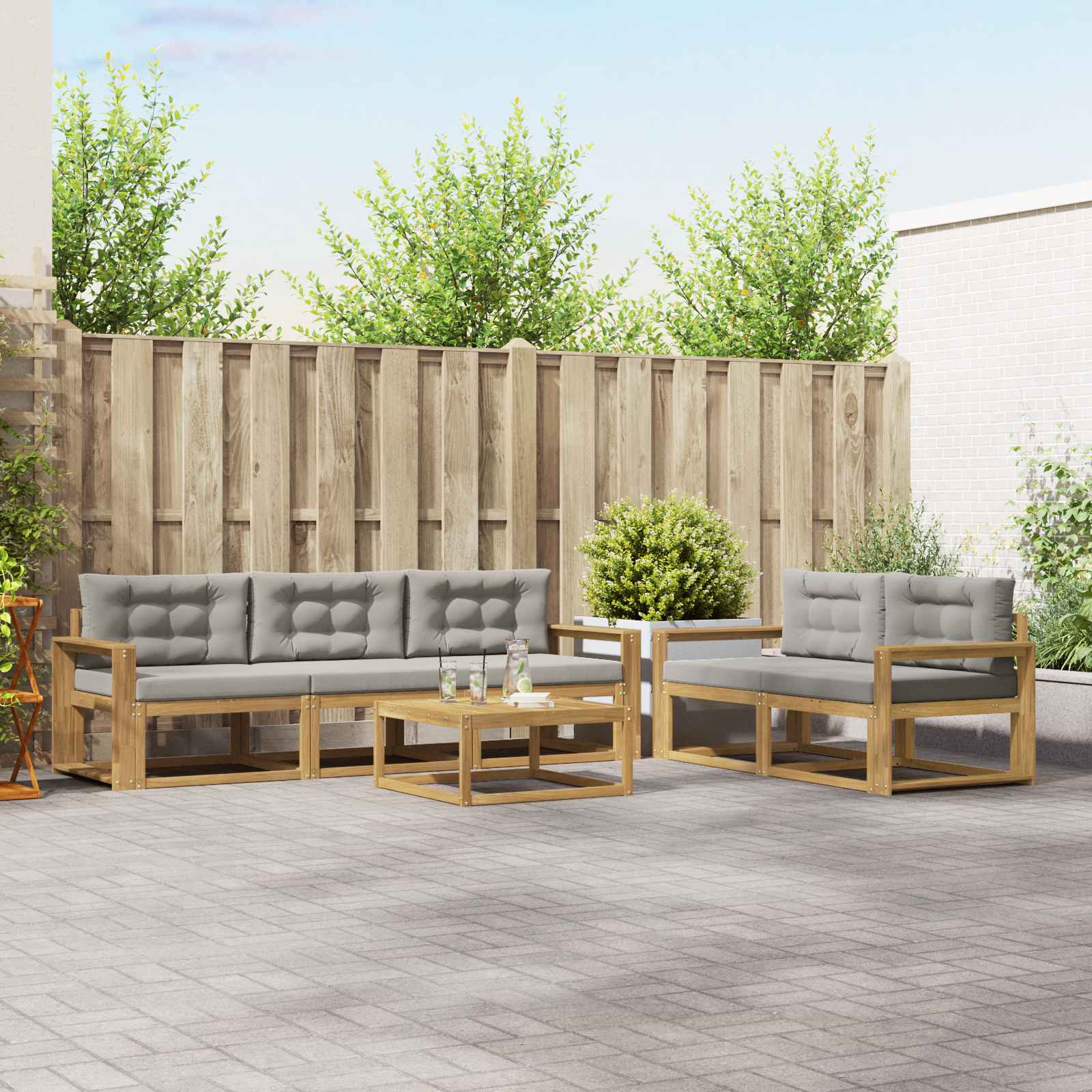 Buiten bankenset met kussen 6 pcs Wit en Lichtgrijs is nu te koop bij PeponiXL, paradijselijk wonen!