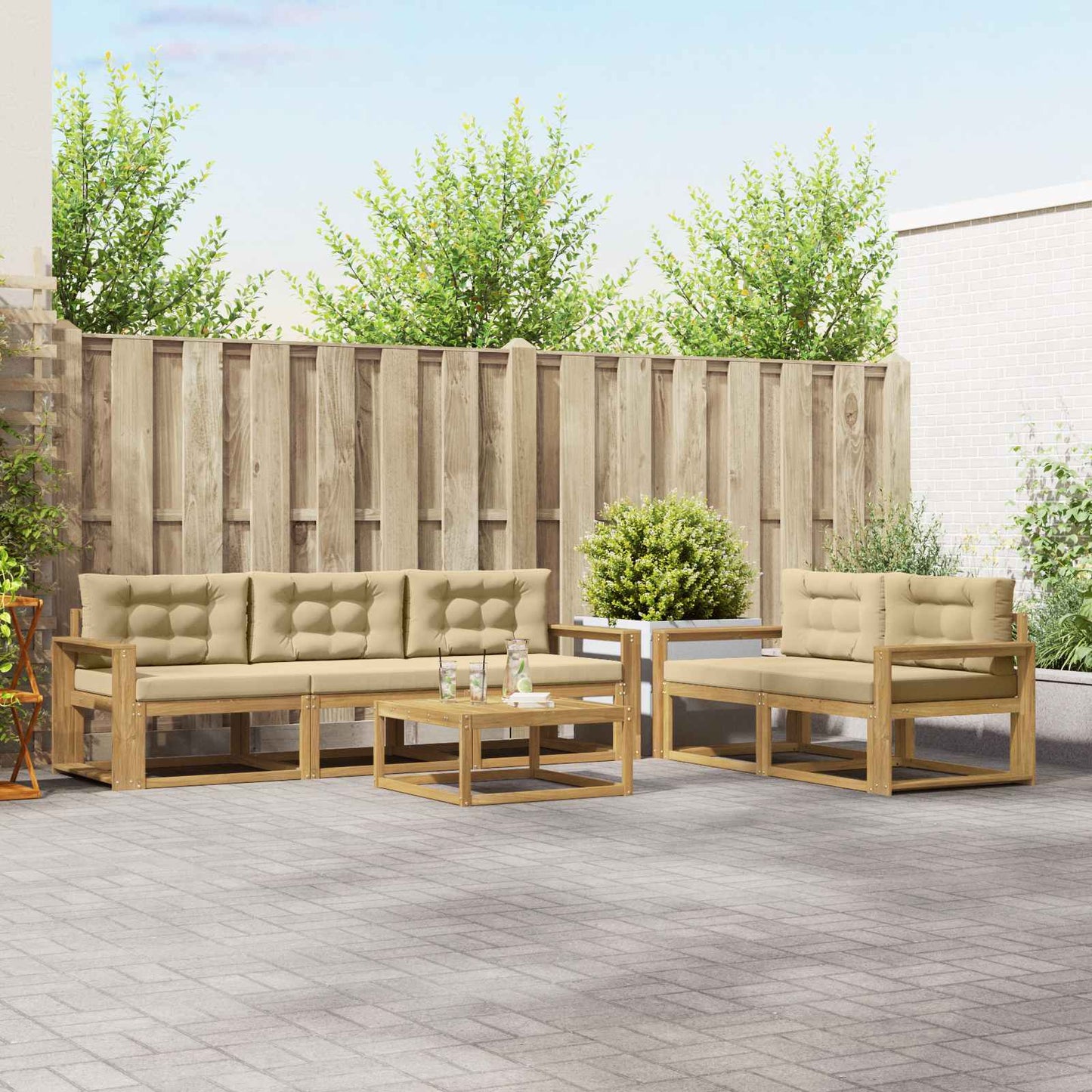 Buiten bankenset met kussen 6 pcs Wit en Beige is nu te koop bij PeponiXL, paradijselijk wonen!