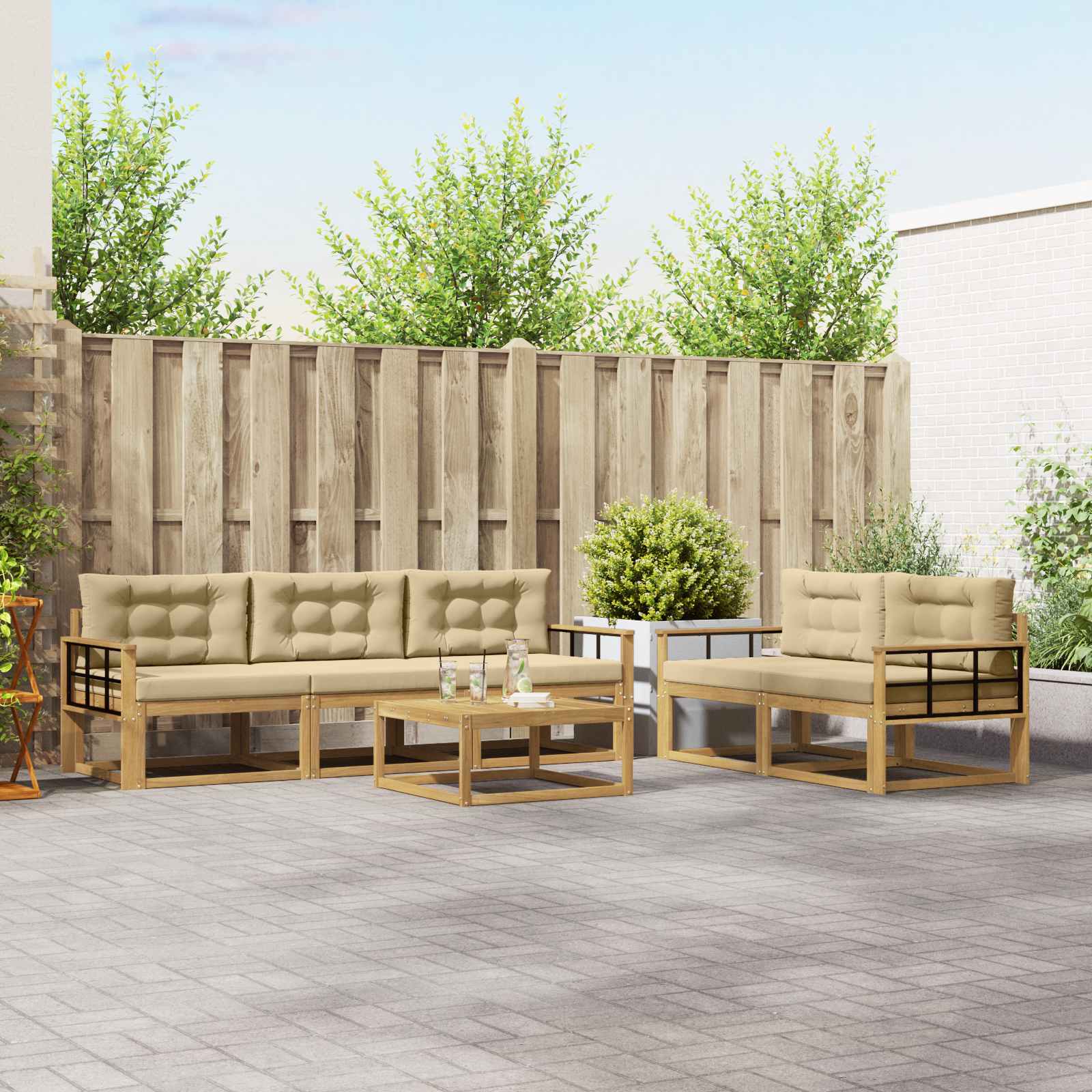 Buiten bankenset met kussen 6 pcs Wit en Beige is nu te koop bij PeponiXL, paradijselijk wonen!