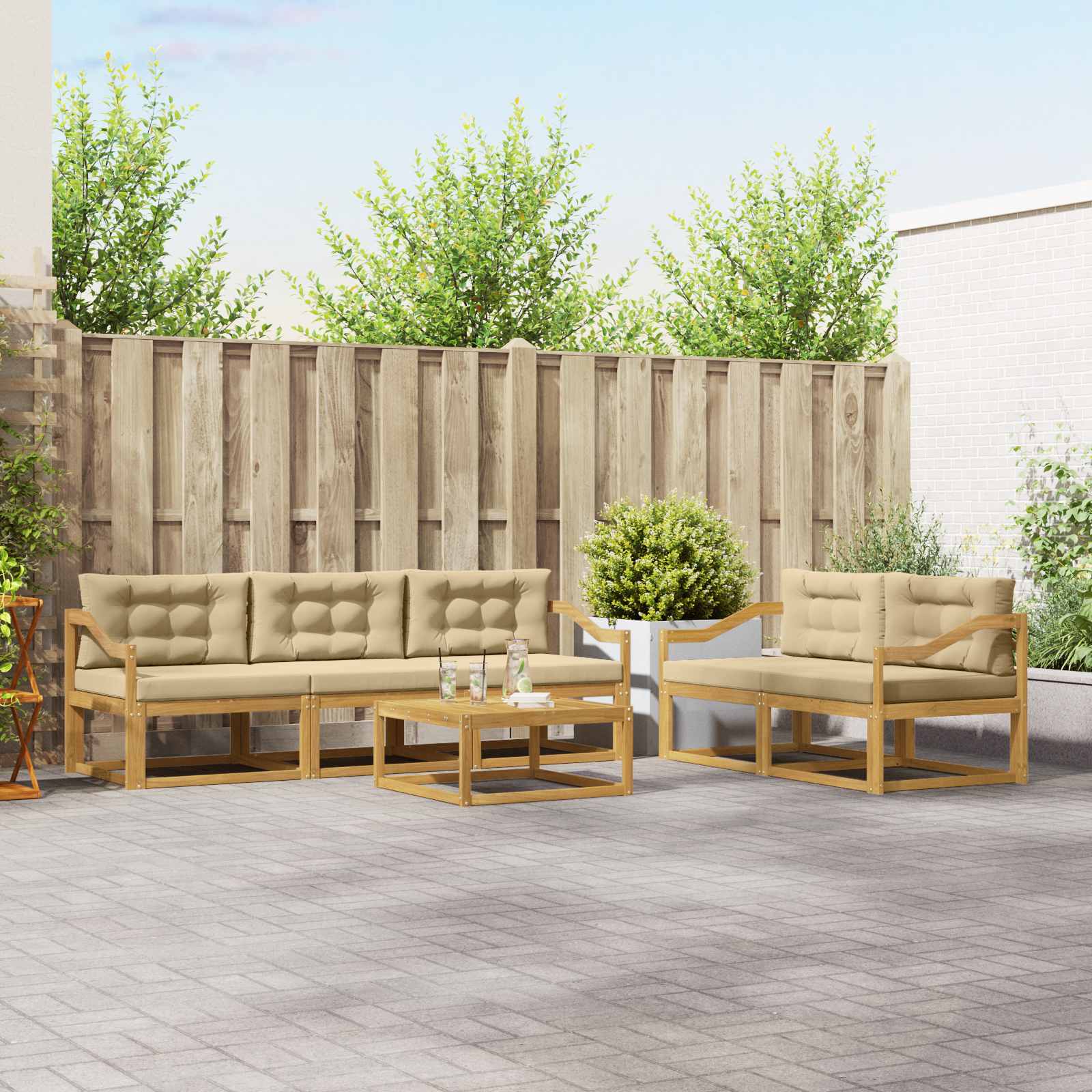 Buiten bankenset met kussen 6 pcs Wit en Beige is nu te koop bij PeponiXL, paradijselijk wonen!