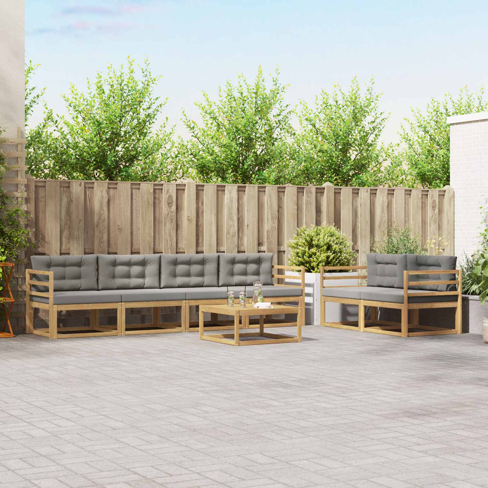 Buiten bankenset met kussen 6 pcs Wit en Lichtgrijs is nu te koop bij PeponiXL, paradijselijk wonen!