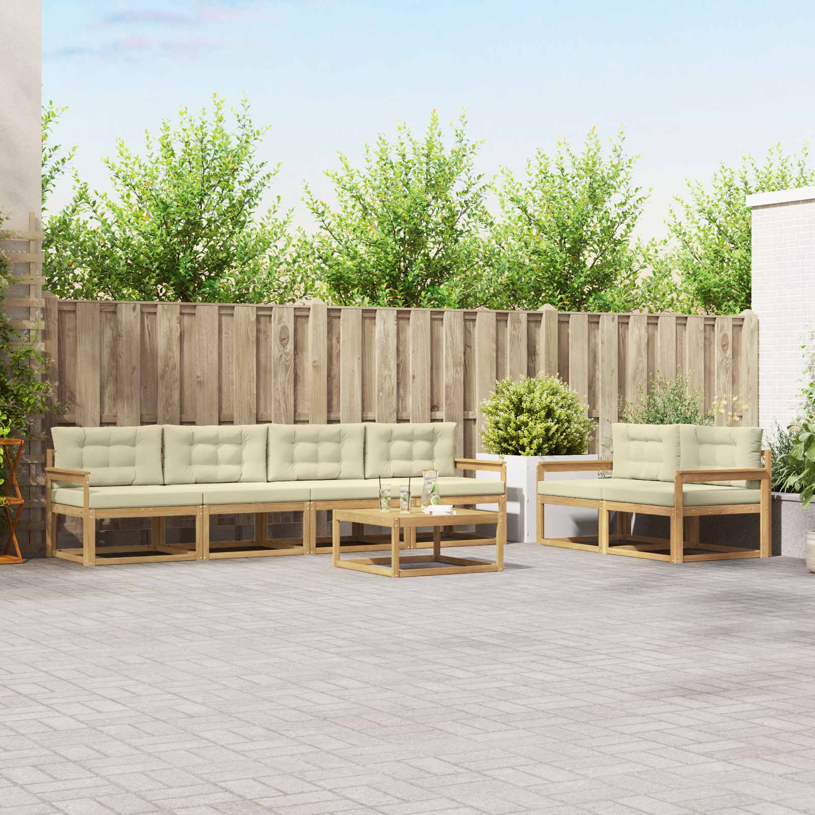 Buiten bankenset met kussen 6 pcs Wit en crèmekleurig is nu te koop bij PeponiXL, paradijselijk wonen!