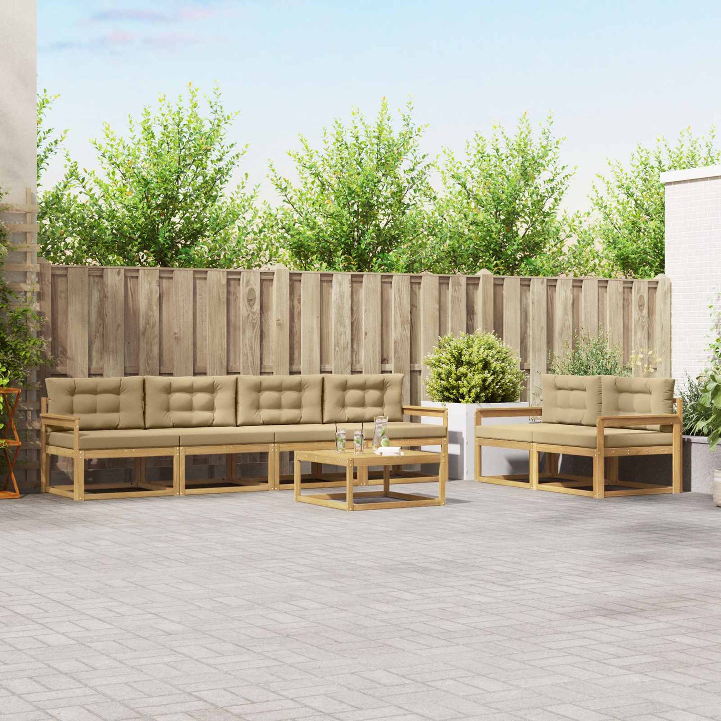 Buiten bankenset met kussen 6 pcs Wit en Beige is nu te koop bij PeponiXL, paradijselijk wonen!